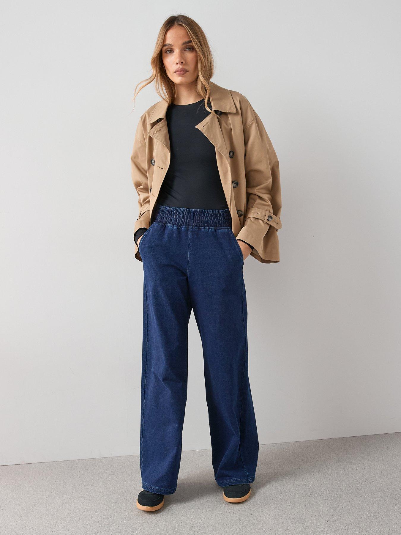 Image 5 of 7 of The Very Collection Denim Elasticated Wide Leg Jeans - Dark Wash