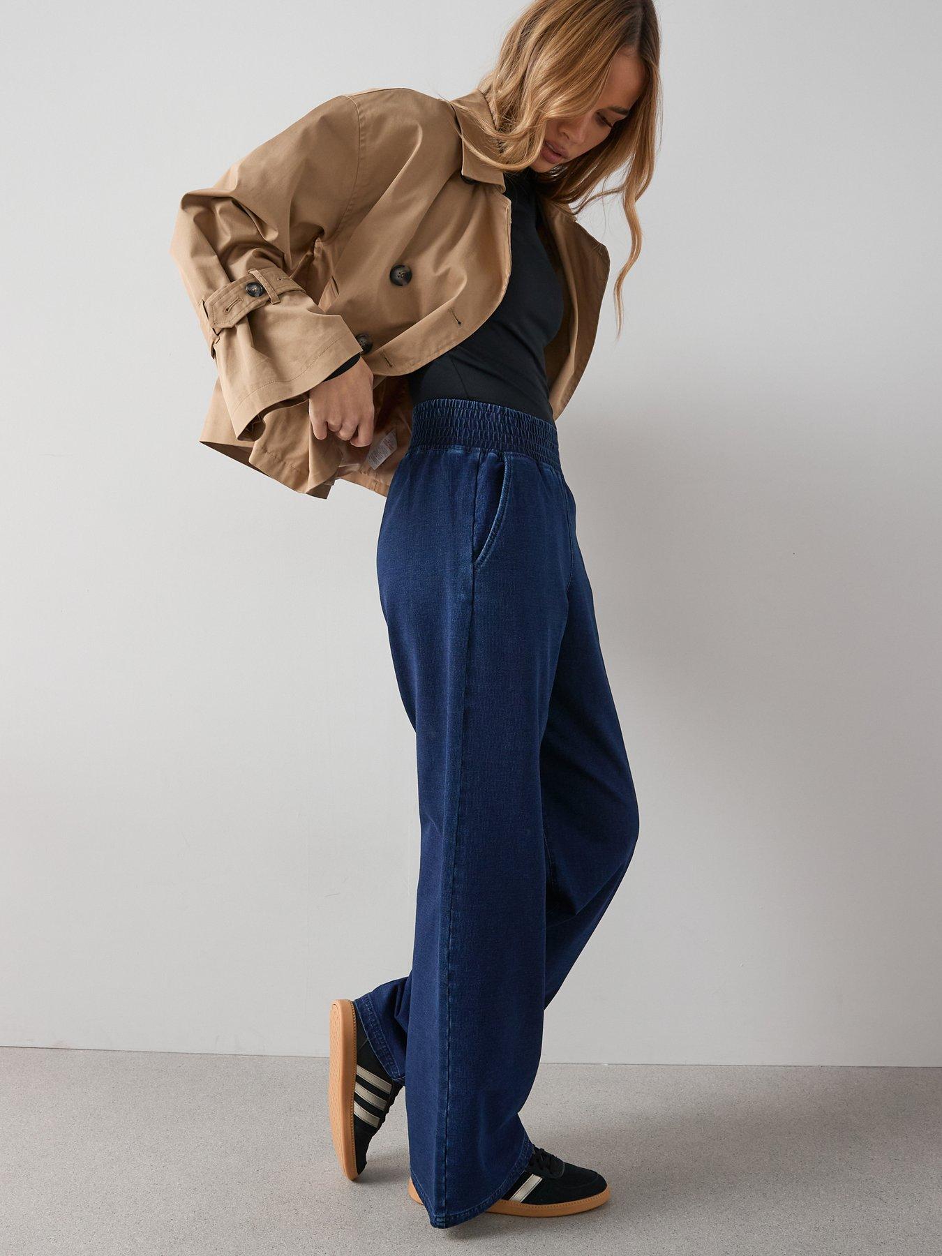 Image 6 of 7 of The Very Collection Denim Elasticated Wide Leg Jeans - Dark Wash