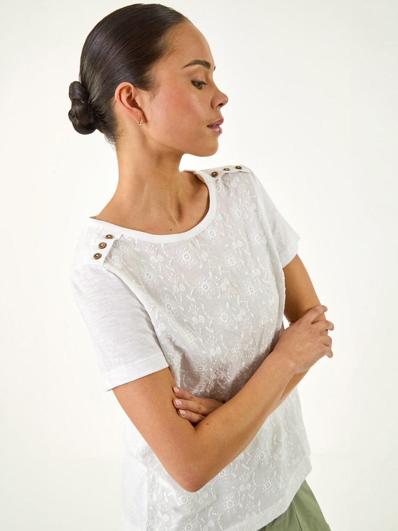 Image 1 of 5 of Roman Petite Contrast Embroidered Top