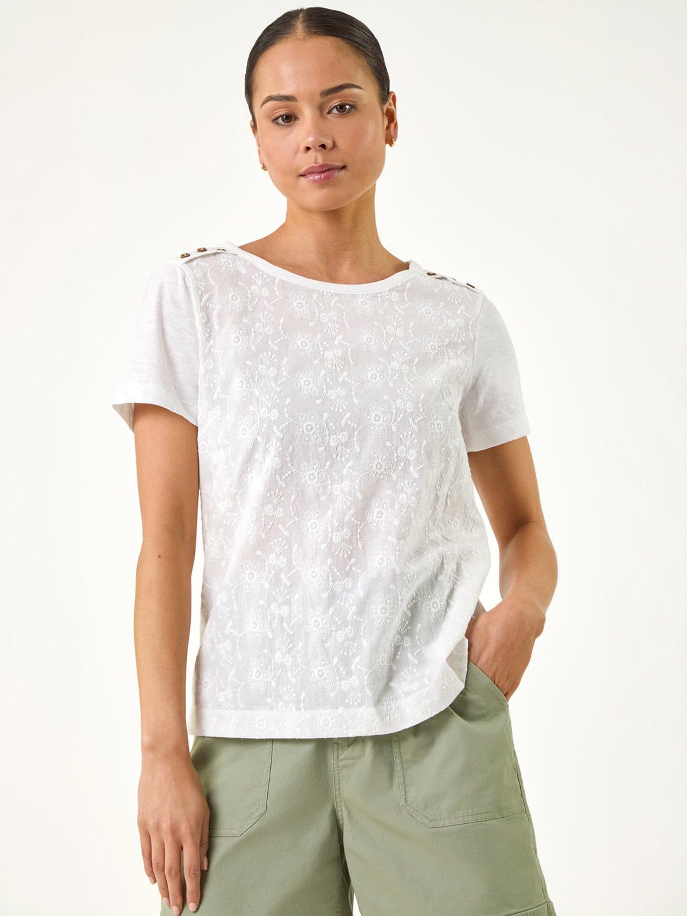Image 3 of 5 of Roman Petite Contrast Embroidered Top