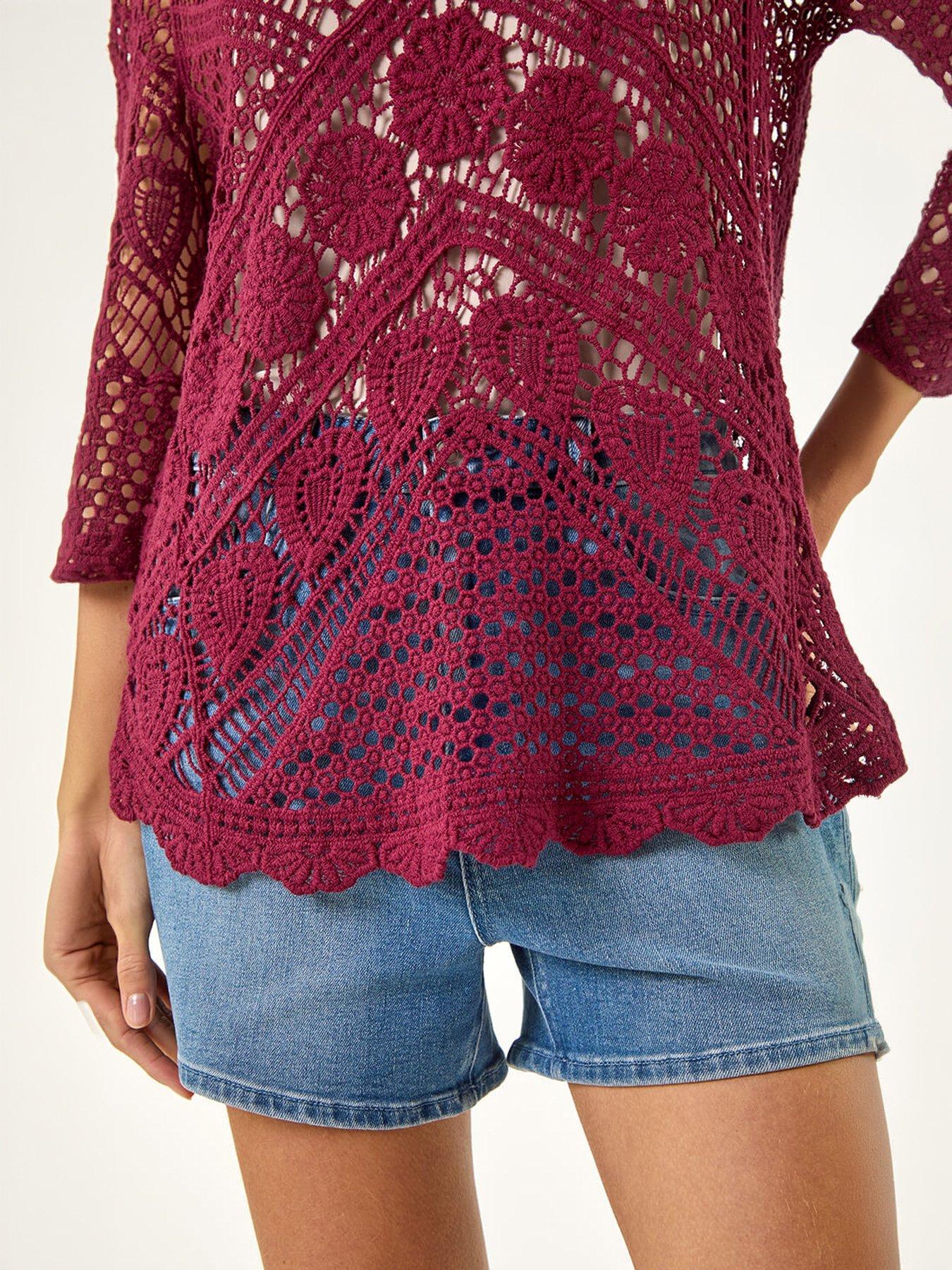 Image 2 of 5 of Roman Crochet Lace V-neck Open Knit