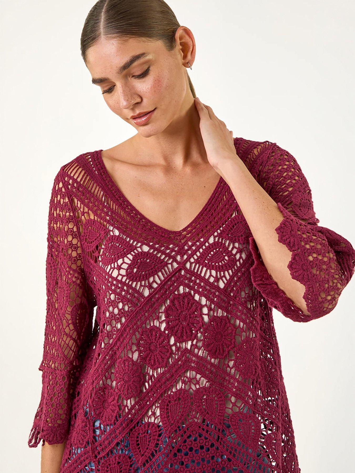 Image 3 of 5 of Roman Crochet Lace V-neck Open Knit
