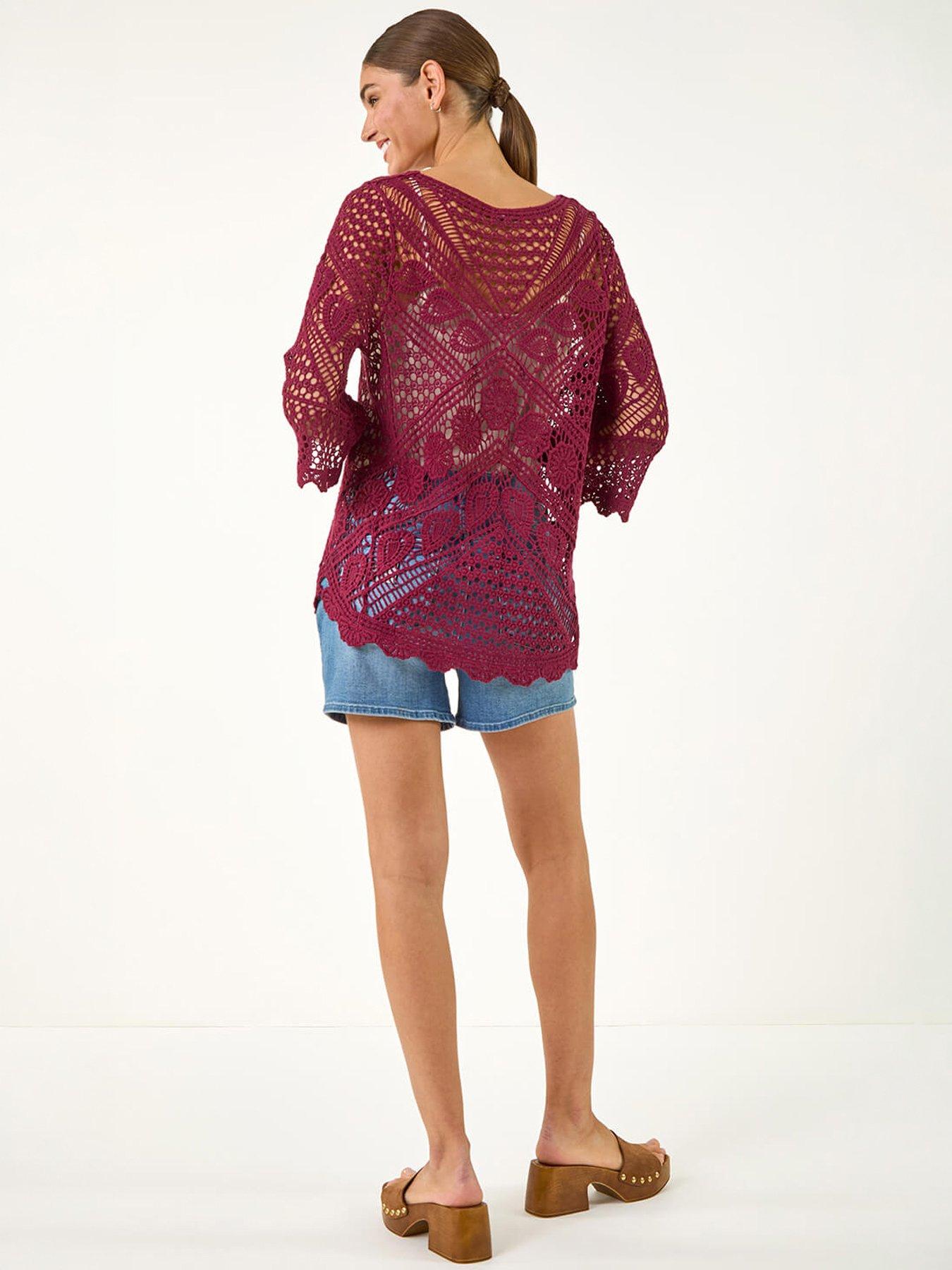 Image 4 of 5 of Roman Crochet Lace V-neck Open Knit