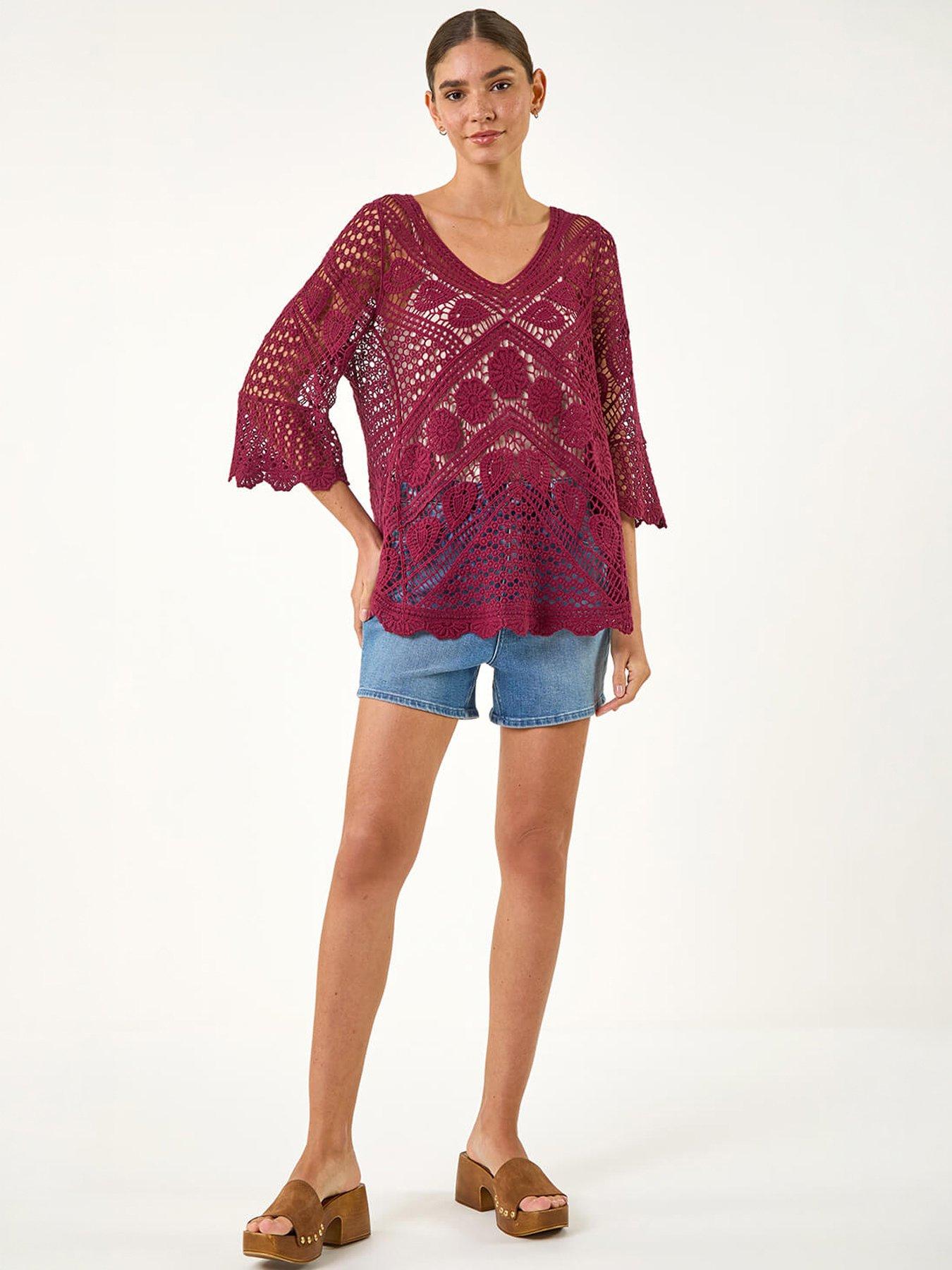 Image 5 of 5 of Roman Crochet Lace V-neck Open Knit