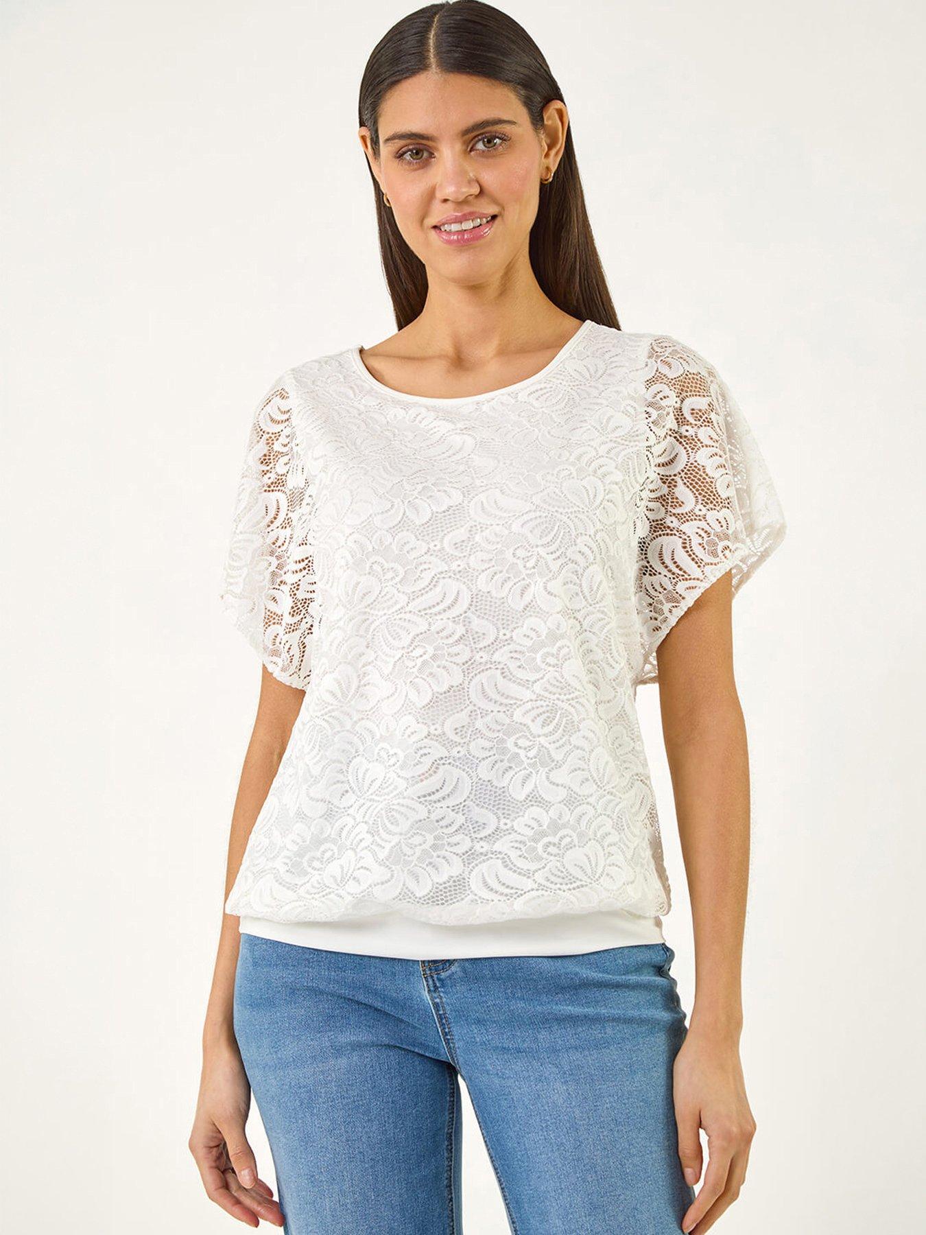 Roman Lace Stretch Banded Hem Top
