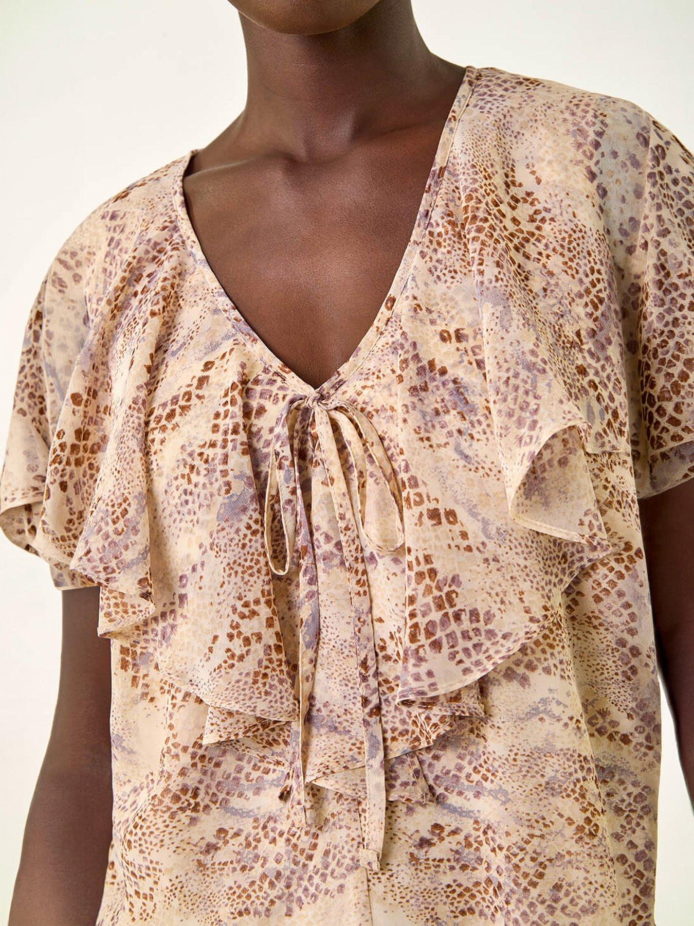 Image 2 of 5 of Roman Snake Print Frill Neck Top