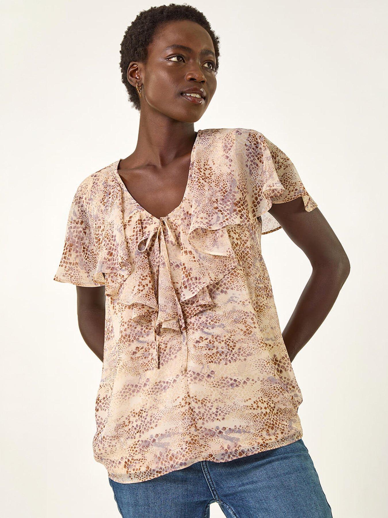 Image 3 of 5 of Roman Snake Print Frill Neck Top