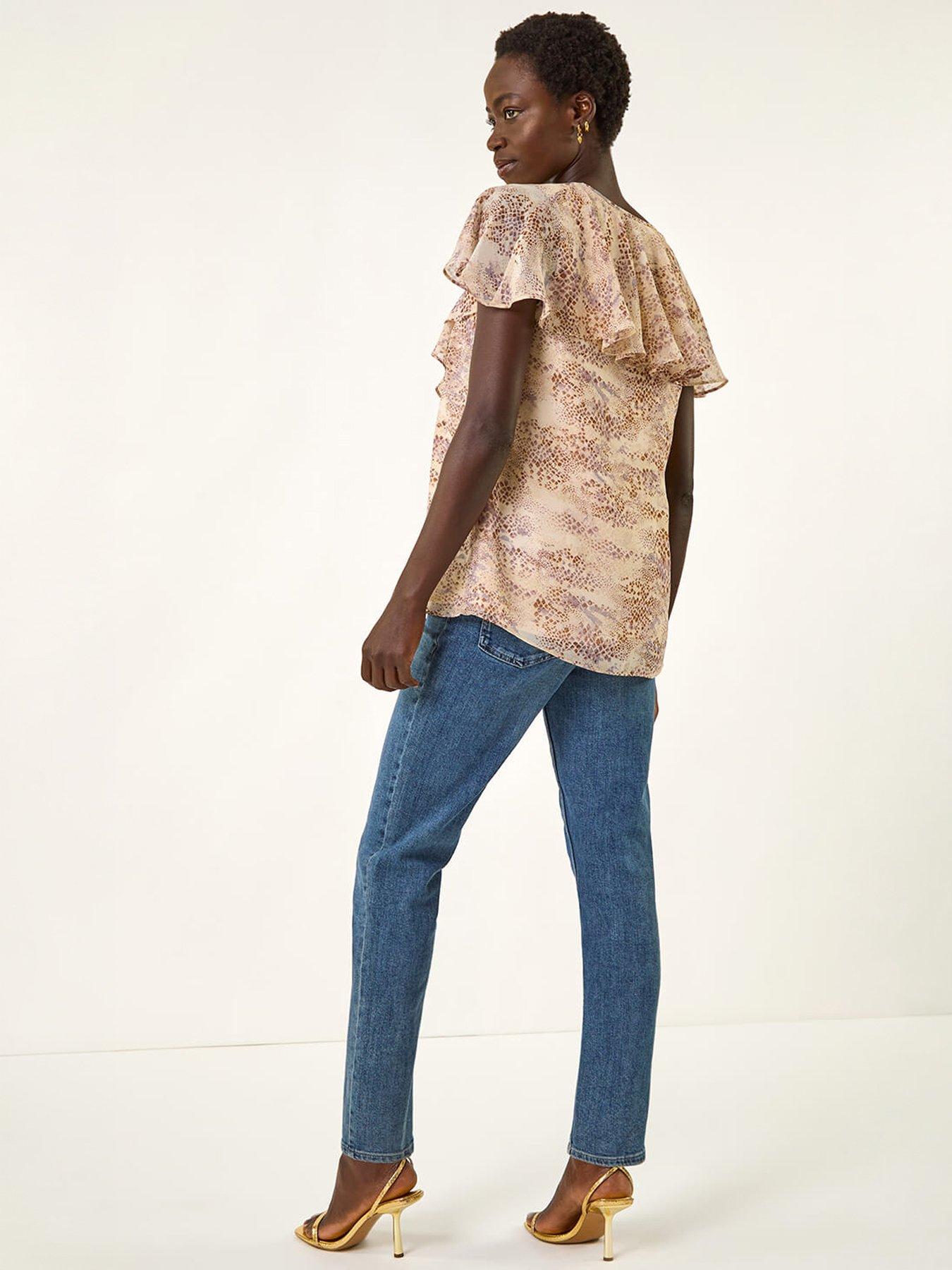Image 4 of 5 of Roman Snake Print Frill Neck Top