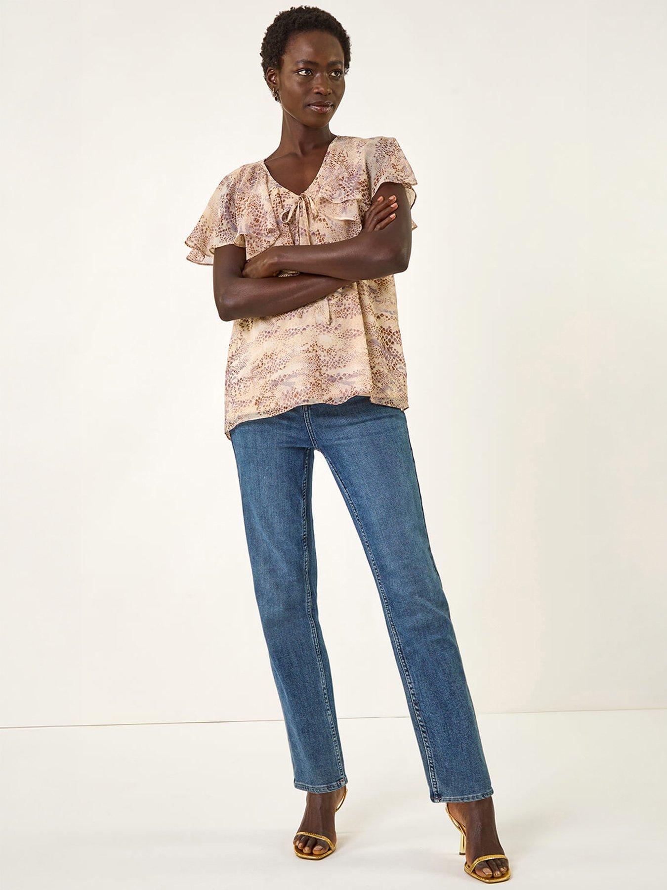 Image 5 of 5 of Roman Snake Print Frill Neck Top
