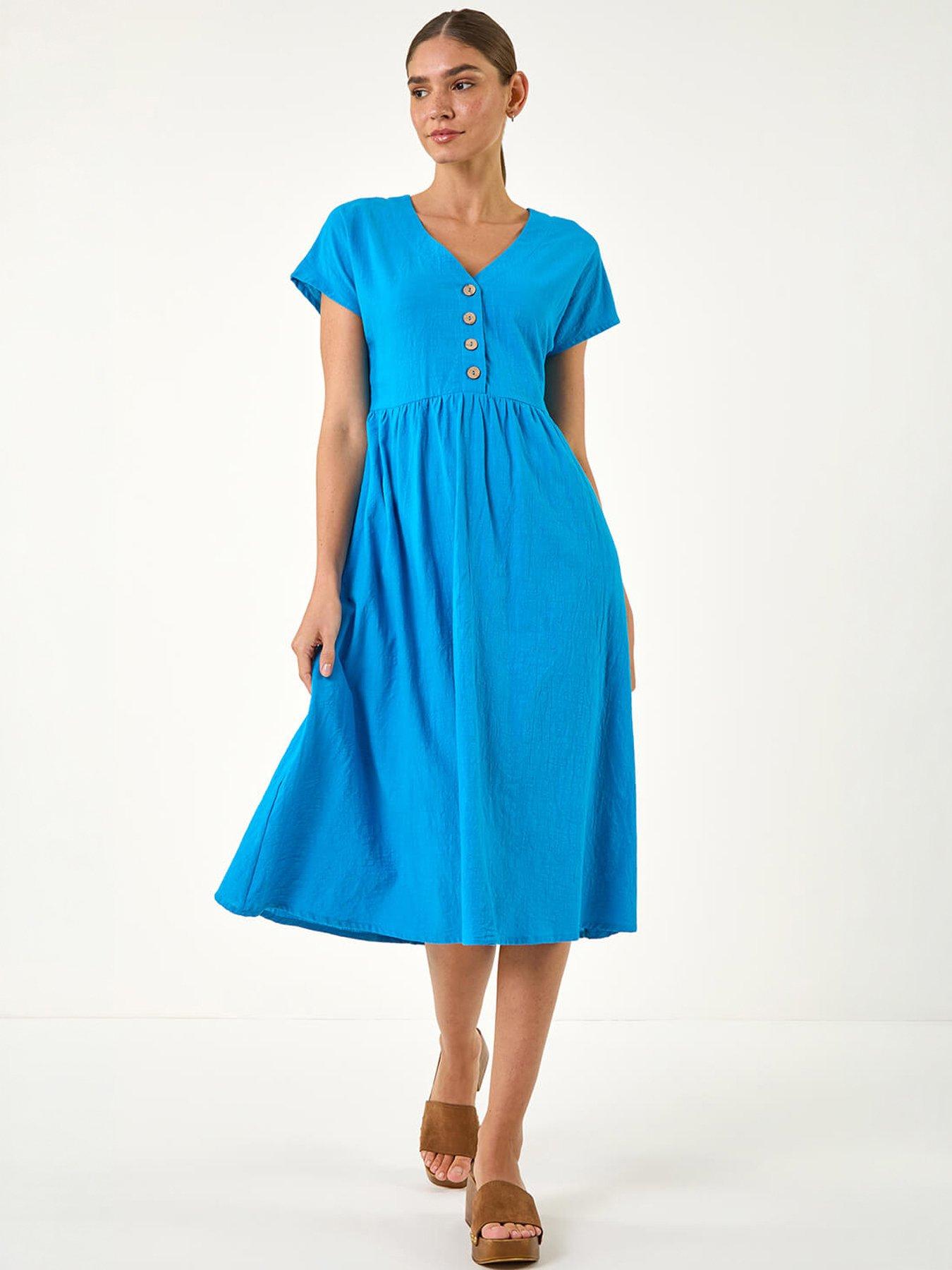 Roman Linen Look Button Midi Dress