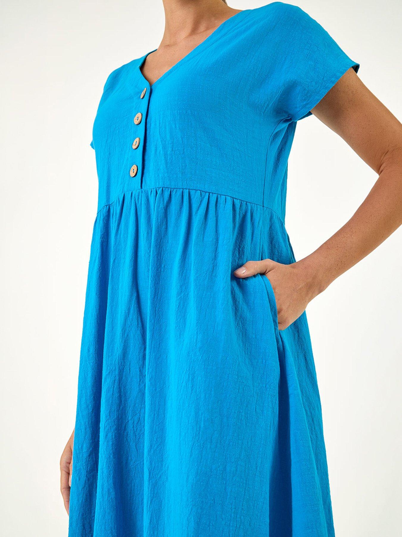 Image 2 of 5 of Roman Linen Look Button Midi Dress