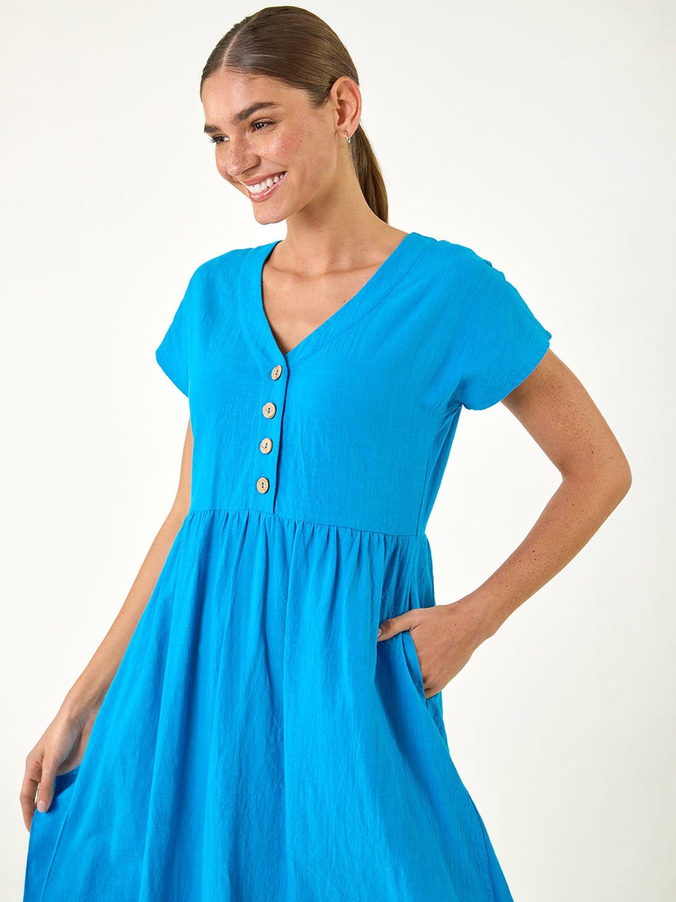Image 3 of 5 of Roman Linen Look Button Midi Dress