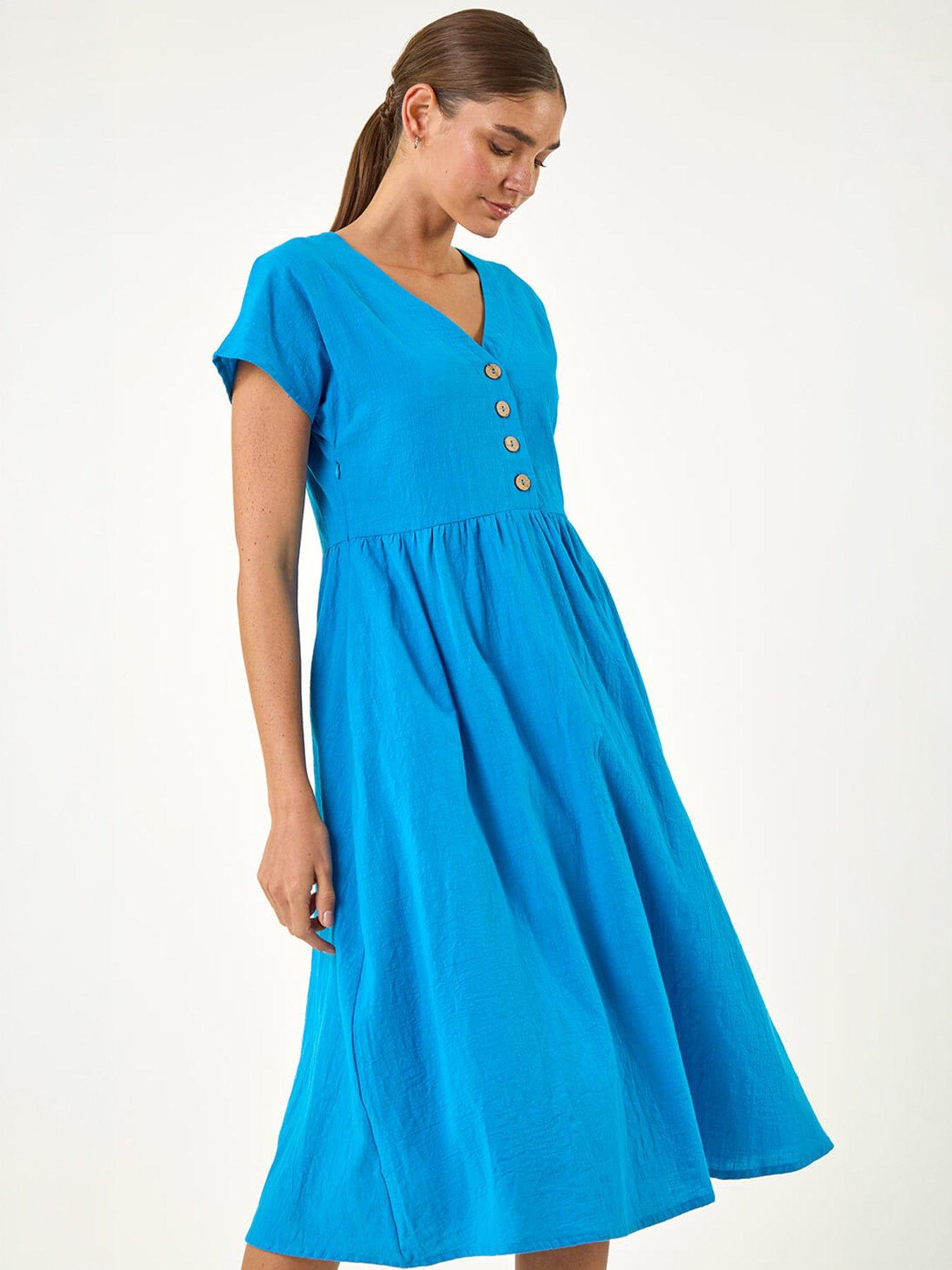 Image 5 of 5 of Roman Linen Look Button Midi Dress