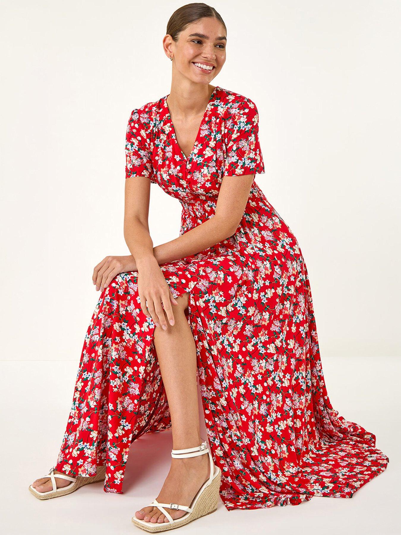 Image 1 of 5 of Roman Floral Print Button Midi Dress