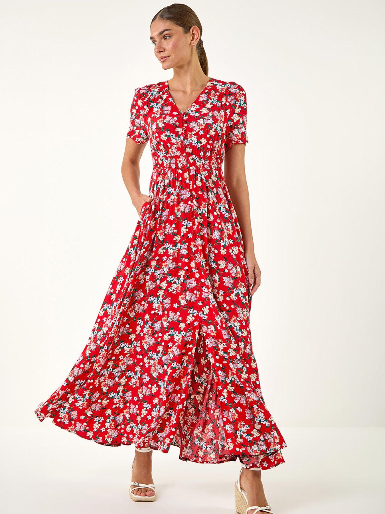 Image 5 of 5 of Roman Floral Print Button Midi Dress