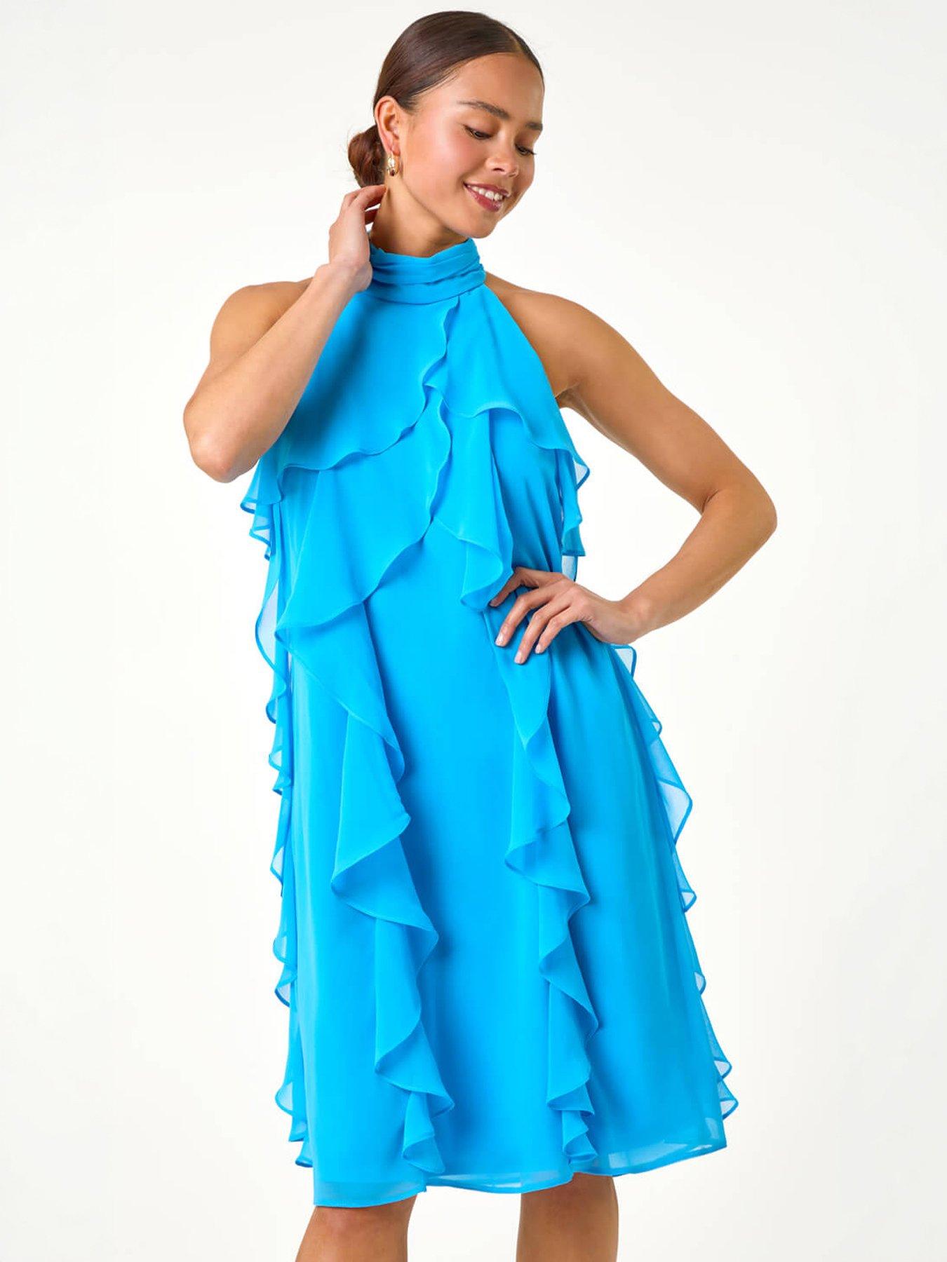 Image 5 of 5 of Roman Petite Halter Neck Ruffle Shift Dress