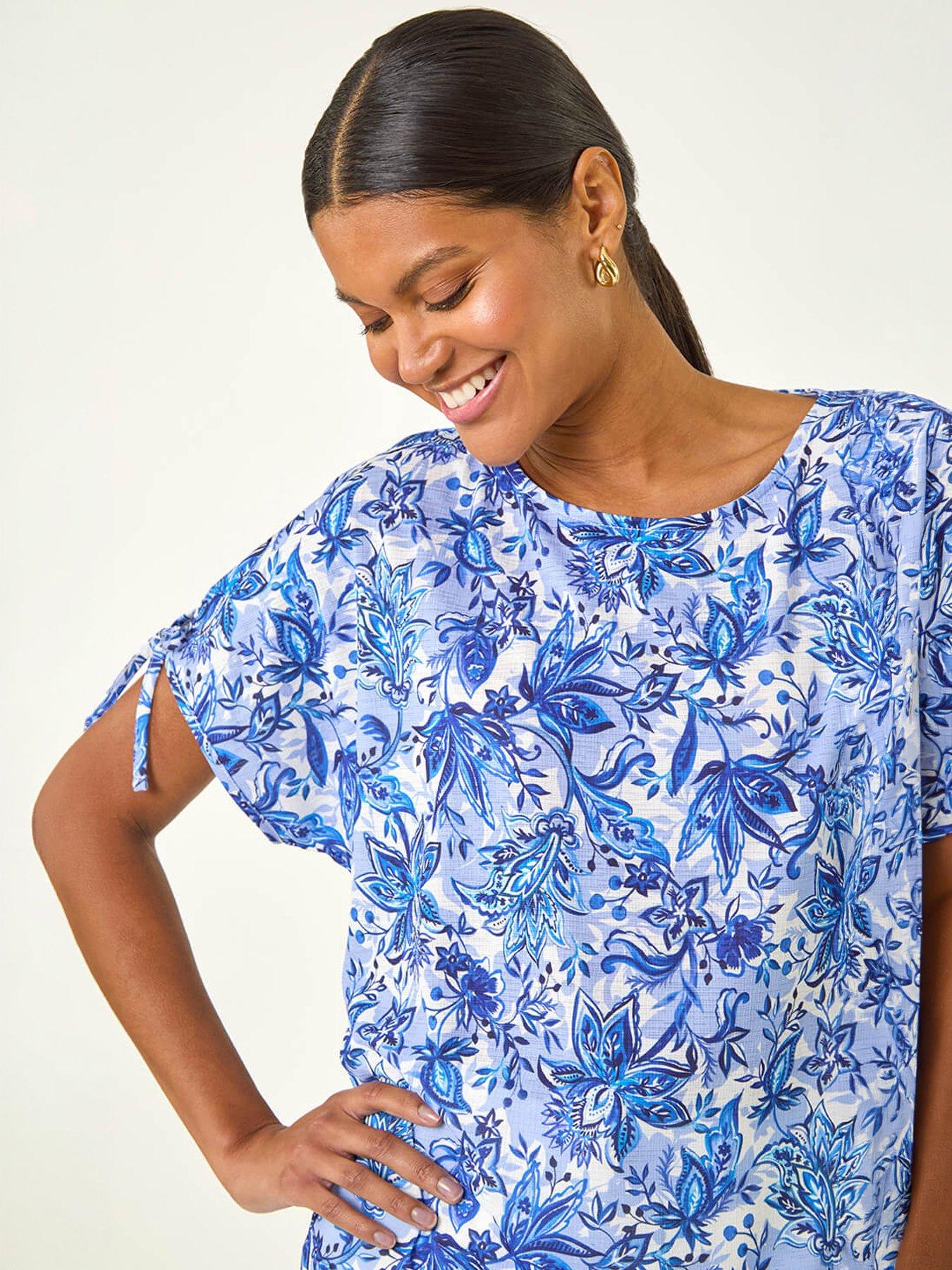 Image 3 of 5 of Roman Printed Tie Sleeve Top
