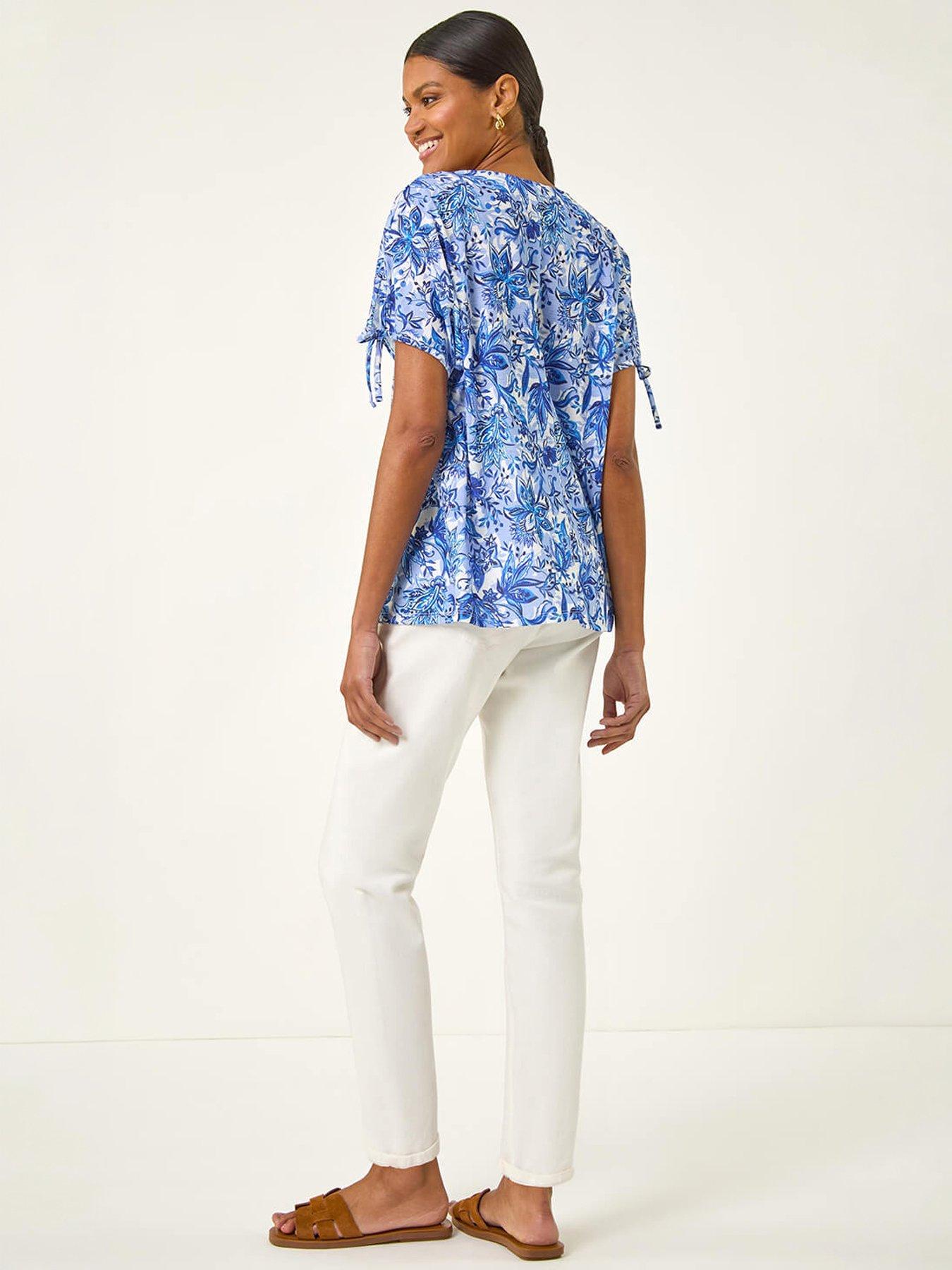 Image 4 of 5 of Roman Printed Tie Sleeve Top