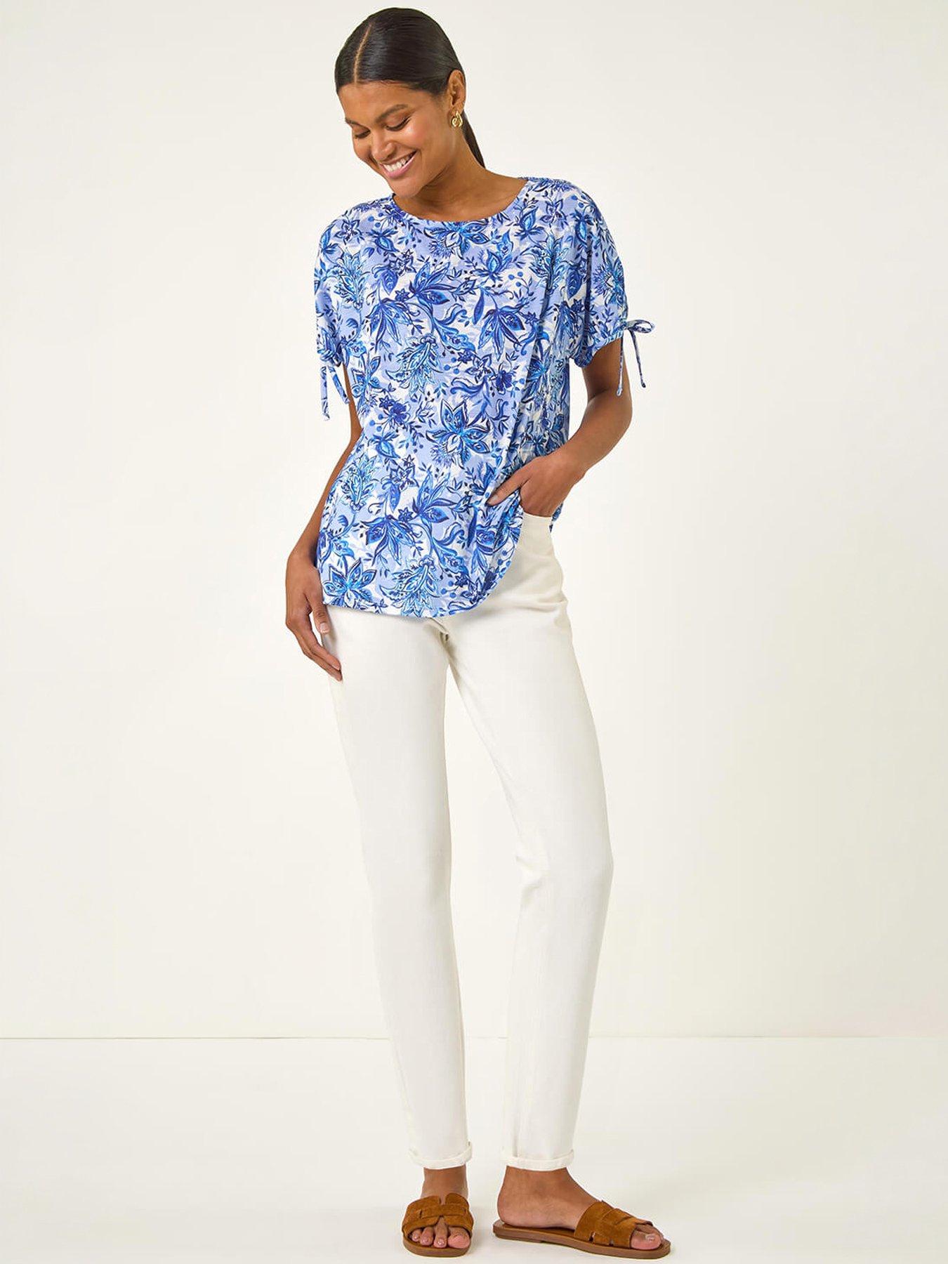 Image 5 of 5 of Roman Printed Tie Sleeve Top