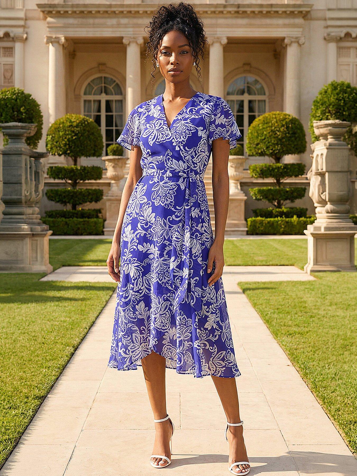 Image 1 of 5 of Roman Floral Print Wrap Dress