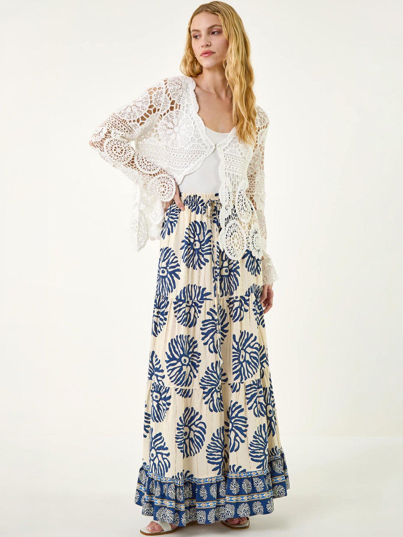 Image 3 of 5 of Roman Mono Print Tiered Maxi Skirt