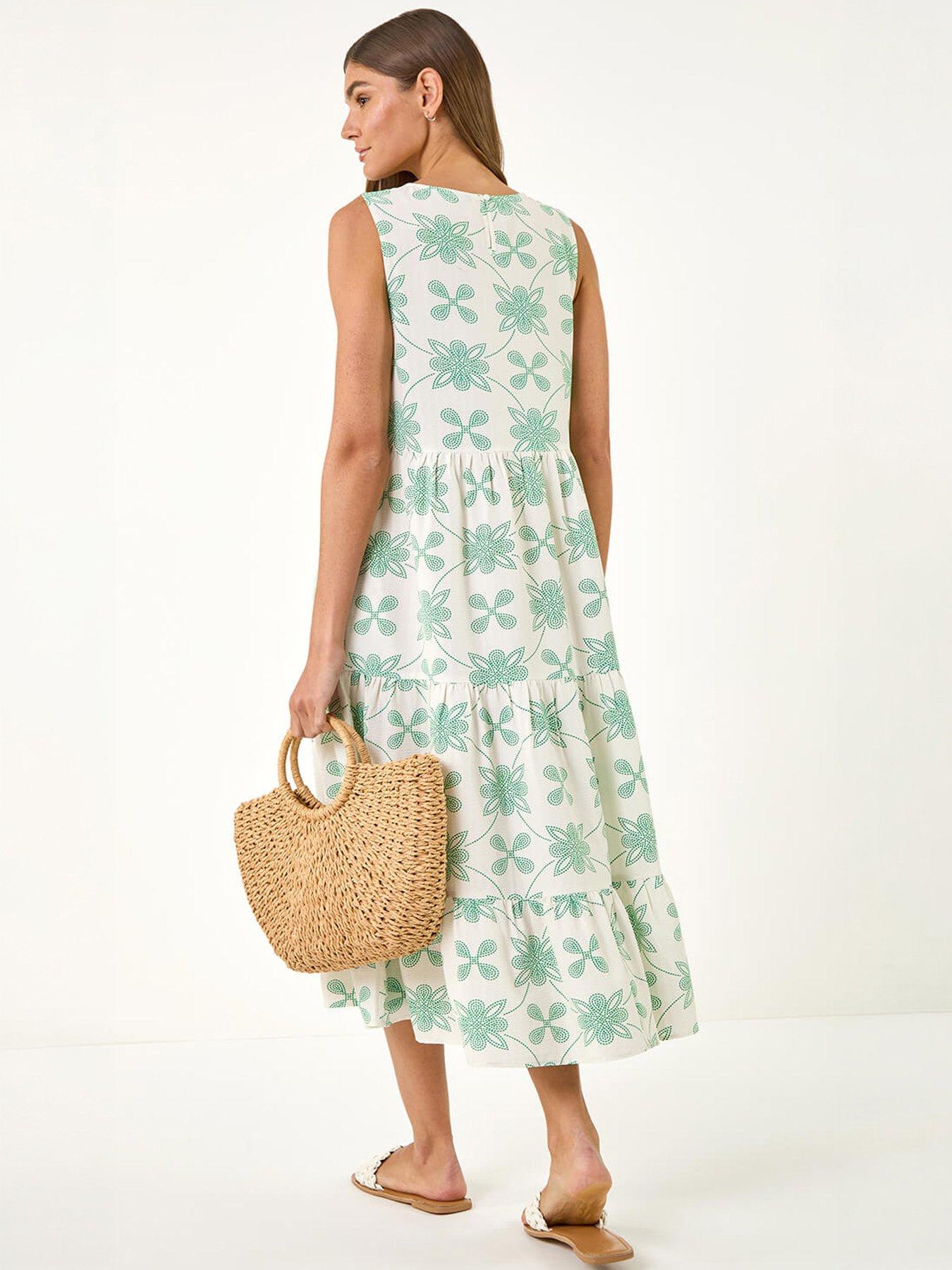 Roman Floral Motif Tiered Midi Dress