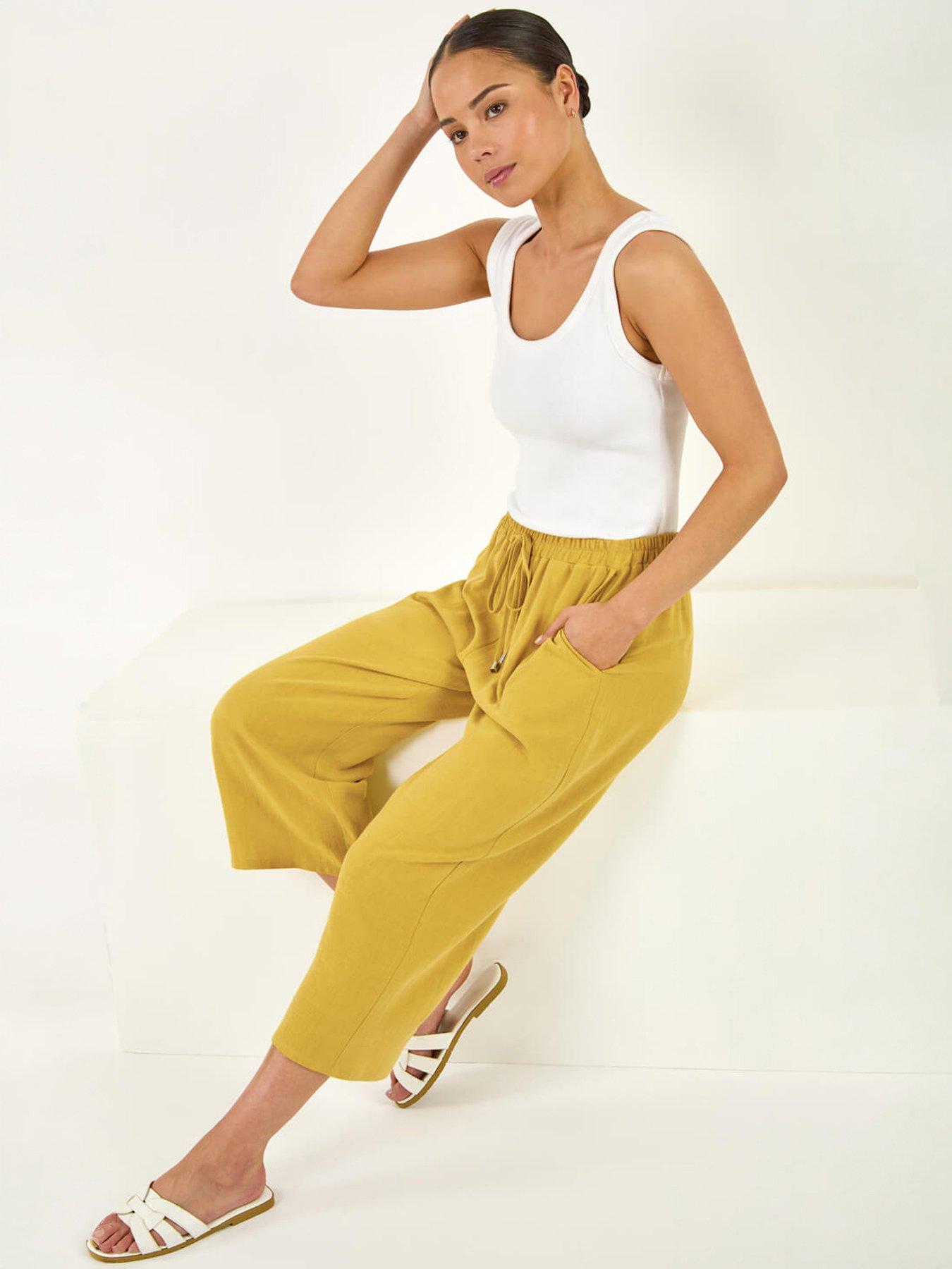 Roman Petite Linen Mix Wide Cropped Trousers