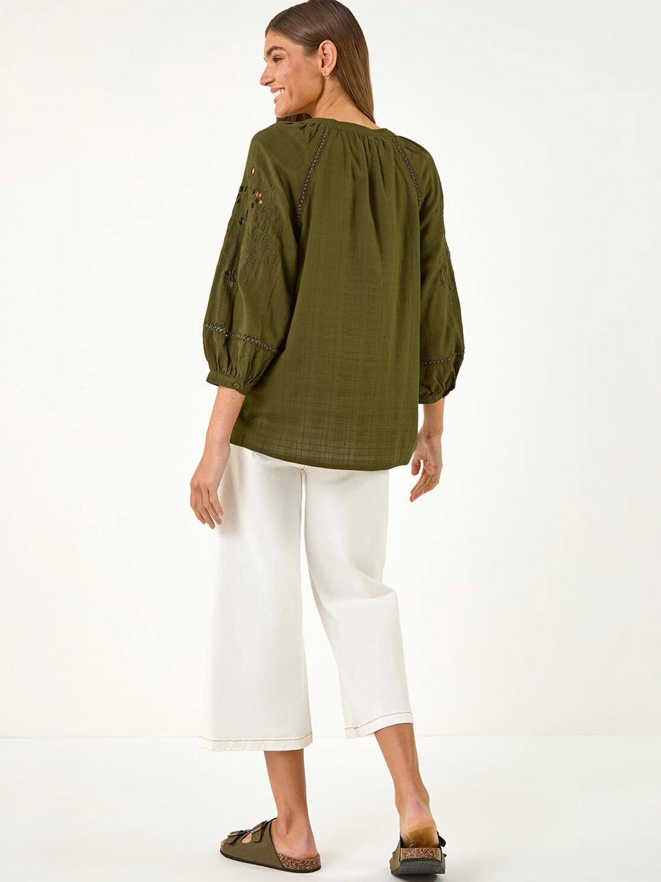 Image 4 of 5 of Roman Embroidered Cotton Sleeve Blouse