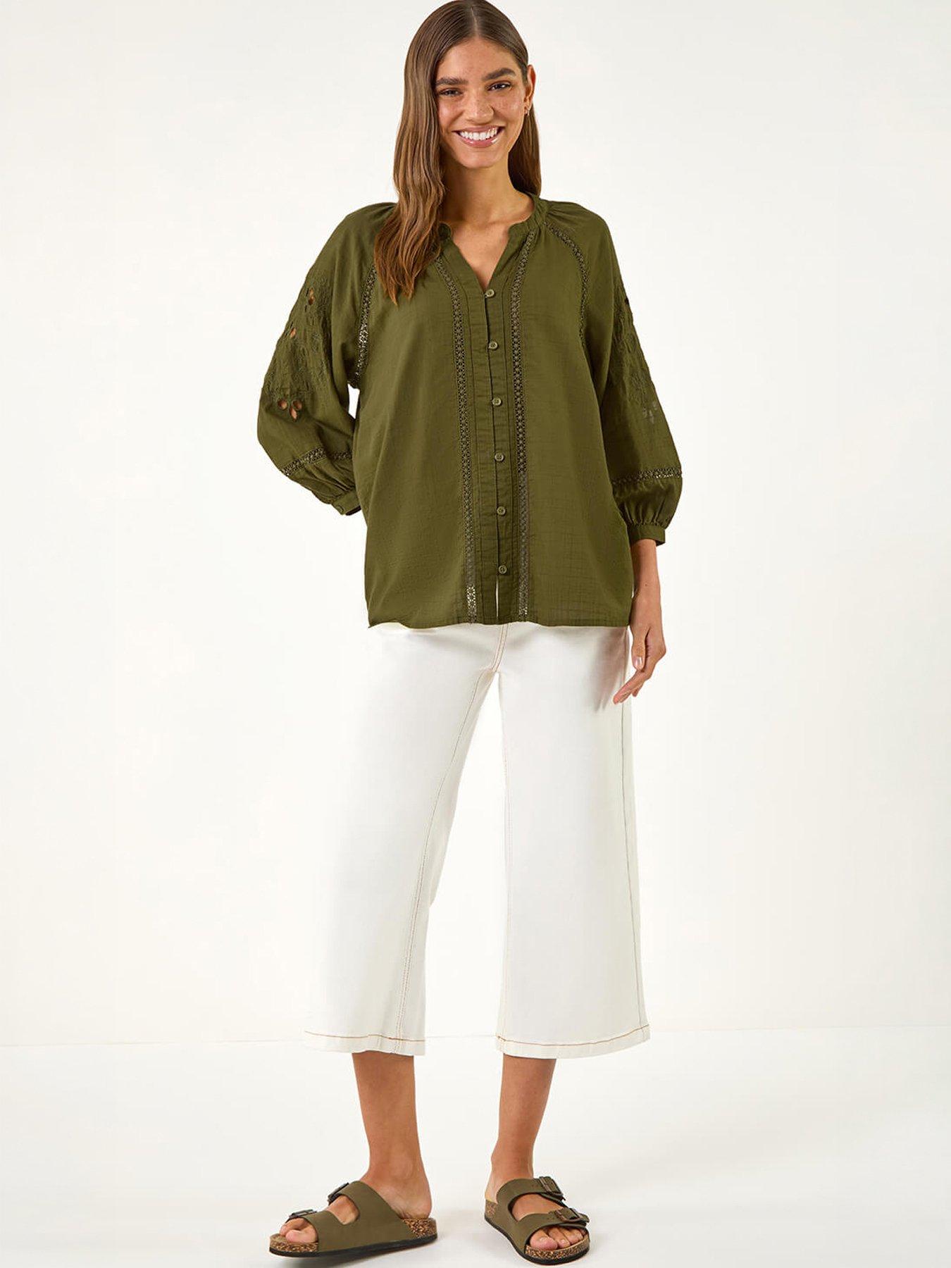 Image 5 of 5 of Roman Embroidered Cotton Sleeve Blouse