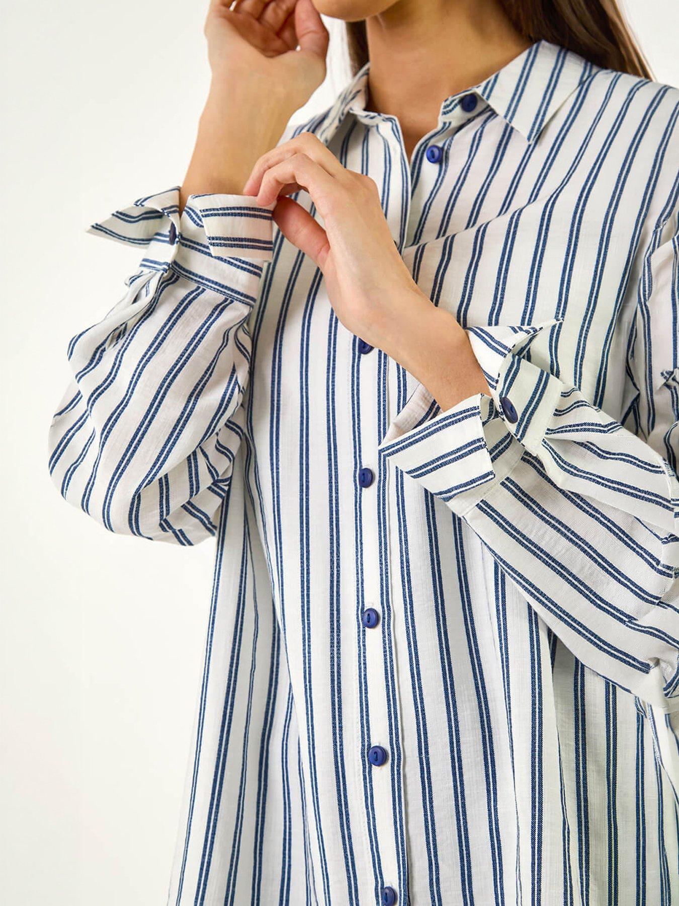 Image 2 of 5 of Roman Stripe Print Button Blouse