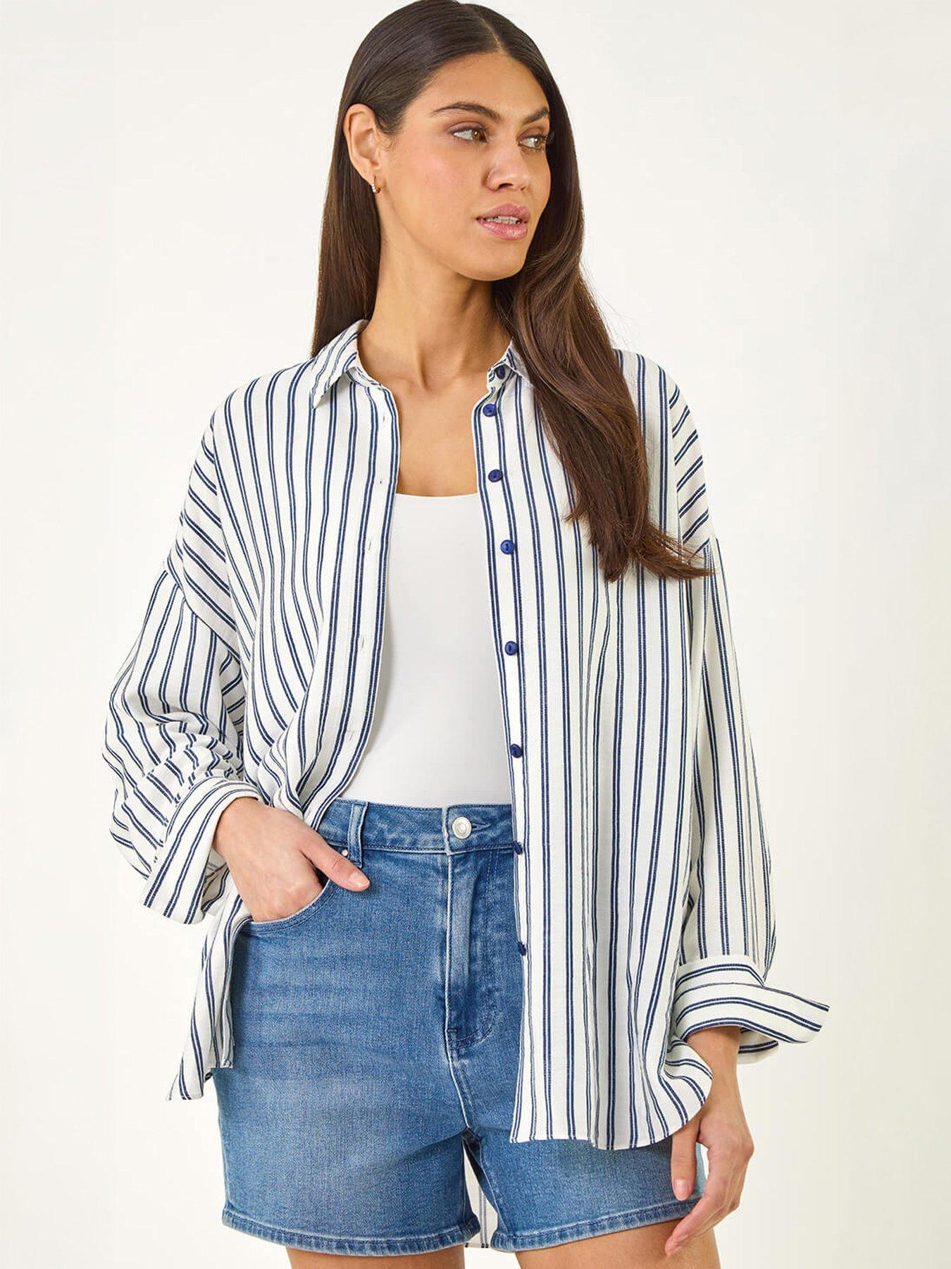 Image 3 of 5 of Roman Stripe Print Button Blouse