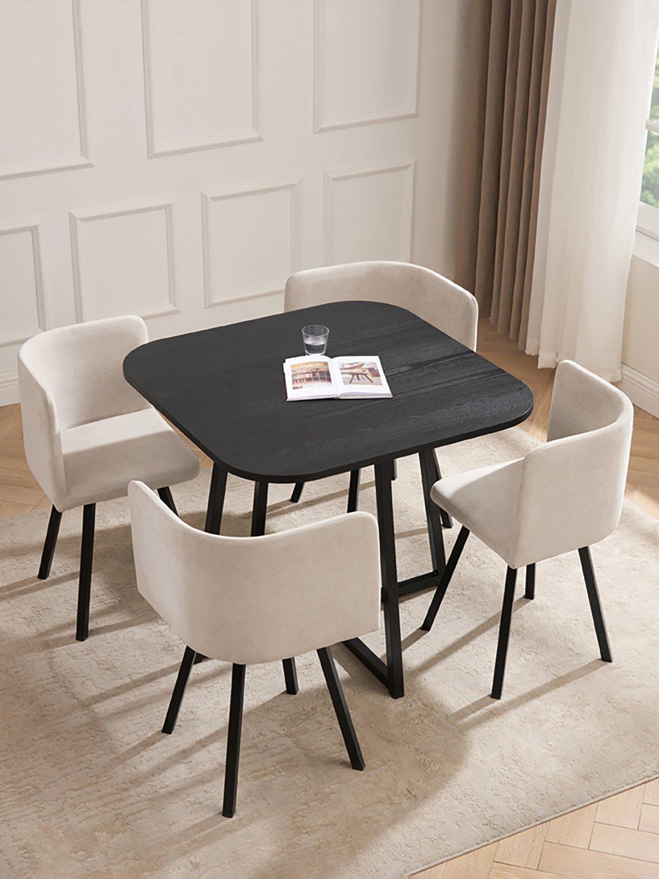 Dusk Ava Space Saver 4 Seater Dining Set - Black/Stone