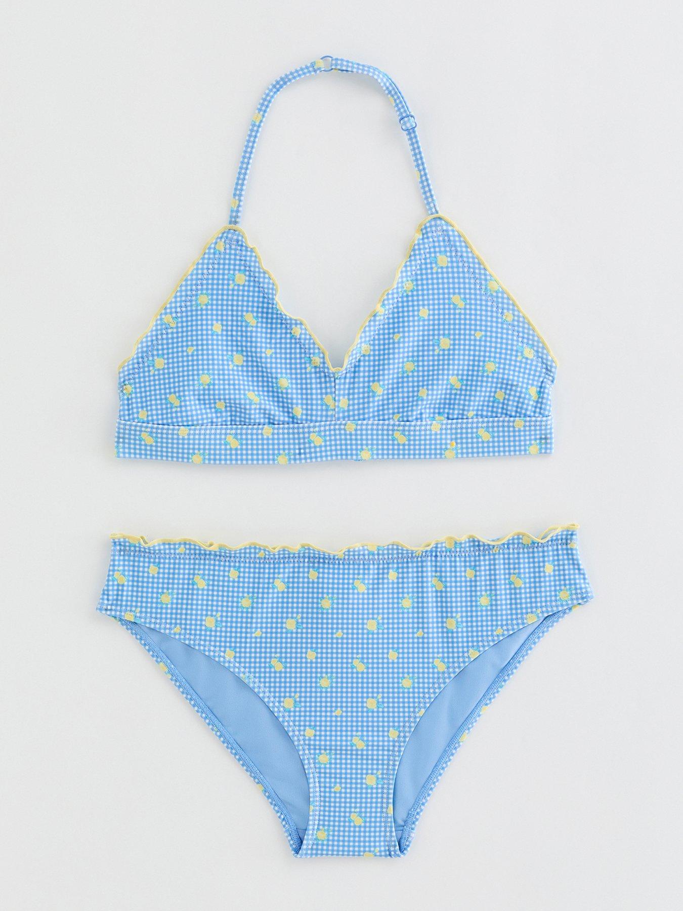 Image 1 of 2 of New Look 915 Girls Blue Gingham Ditsy Print Shirred Bikini Set