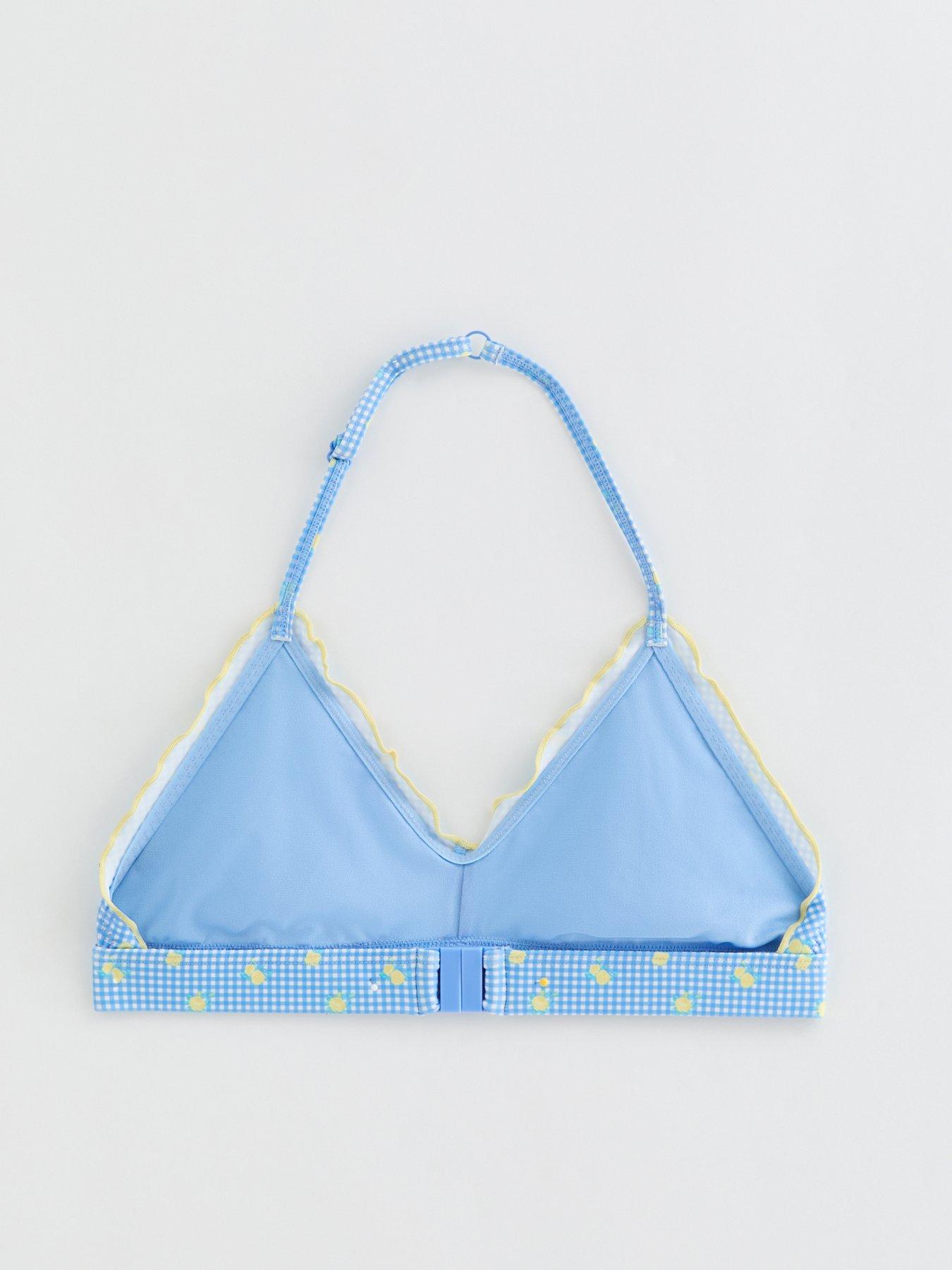 Image 2 of 2 of New Look 915 Girls Blue Gingham Ditsy Print Shirred Bikini Set