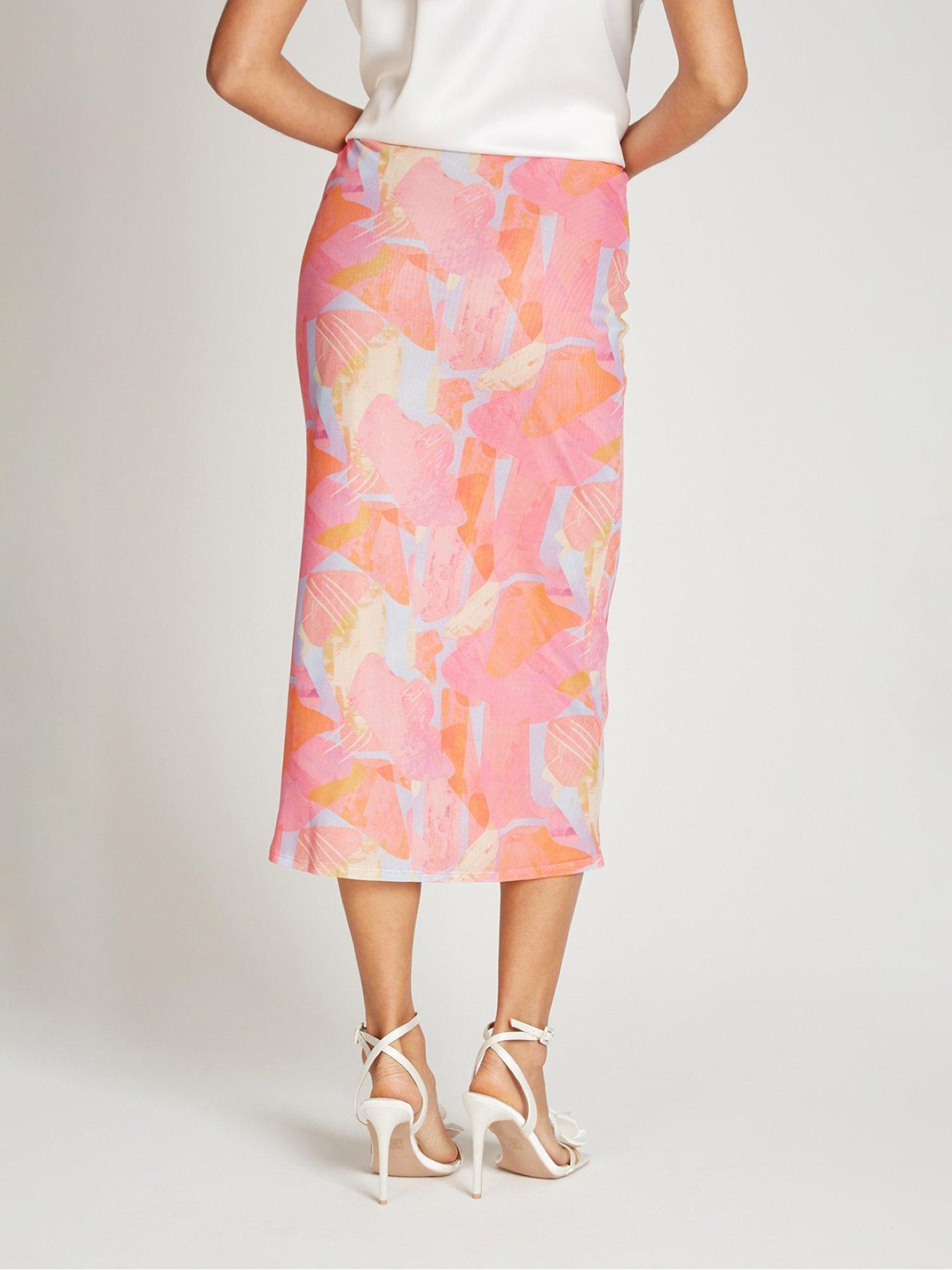 Image 2 of 4 of Little Mistress Pink Print Mesh Midaxi Skirt - Multi