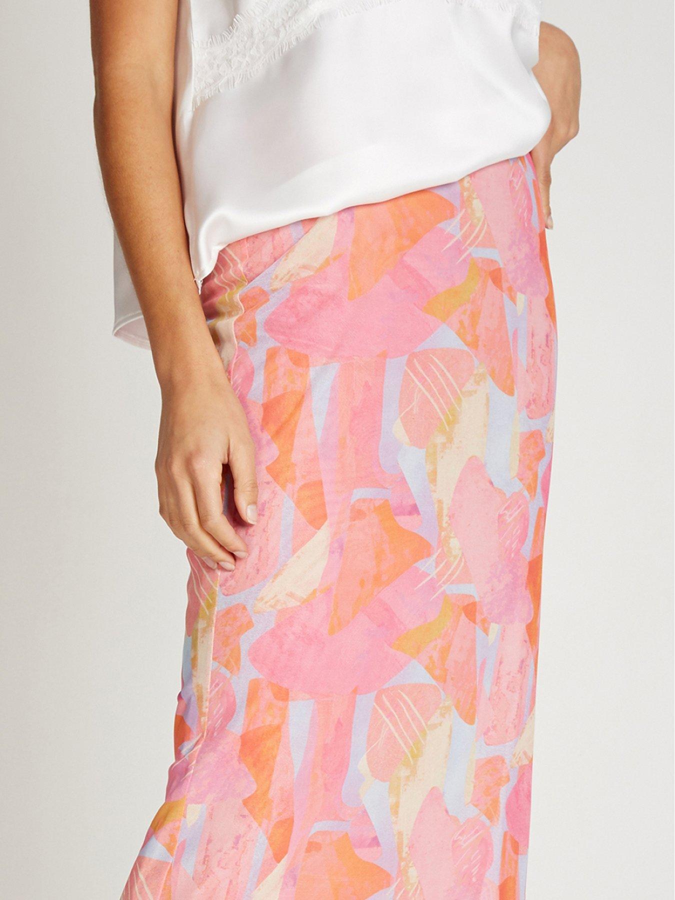 Image 4 of 4 of Little Mistress Pink Print Mesh Midaxi Skirt - Multi
