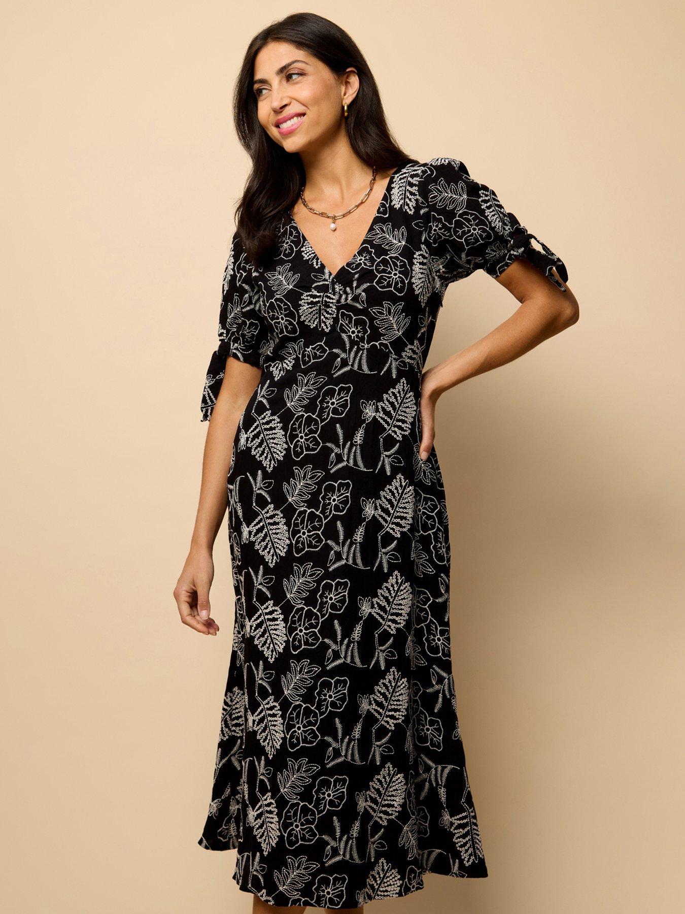 Little Mistress Embroidered Cotton Midaxi Dress - Black