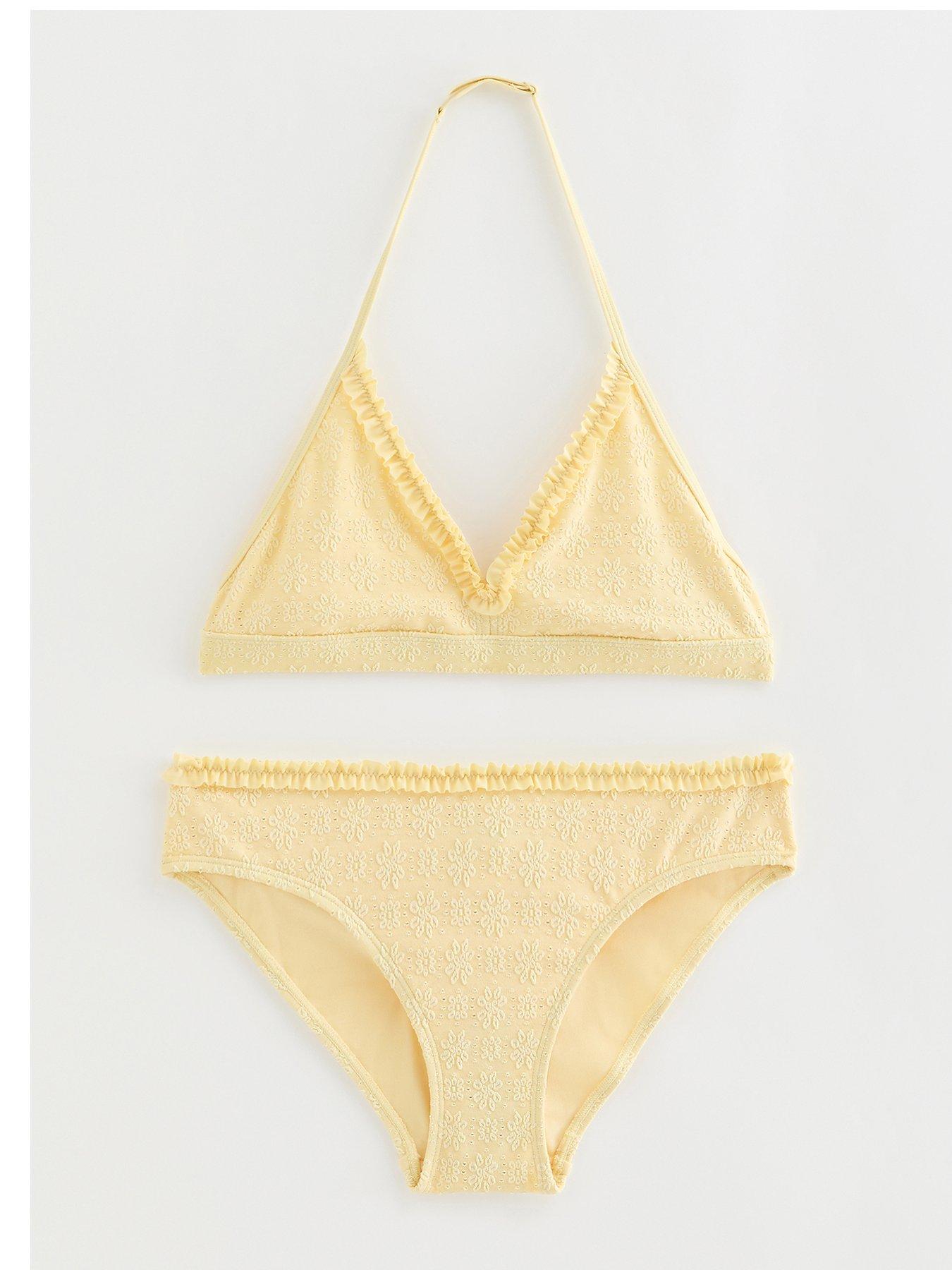 New Look 915 Girls Floral Ruffled Halterneck Bikini Set - Light Yellow