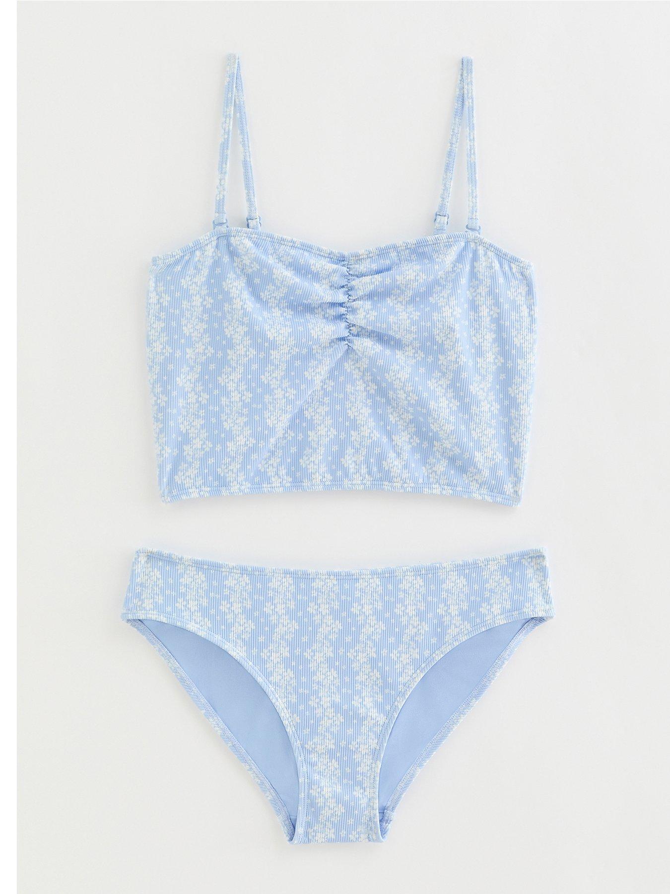 New Look 915 Girls Blue Ribbed Floral Print Tankini Set