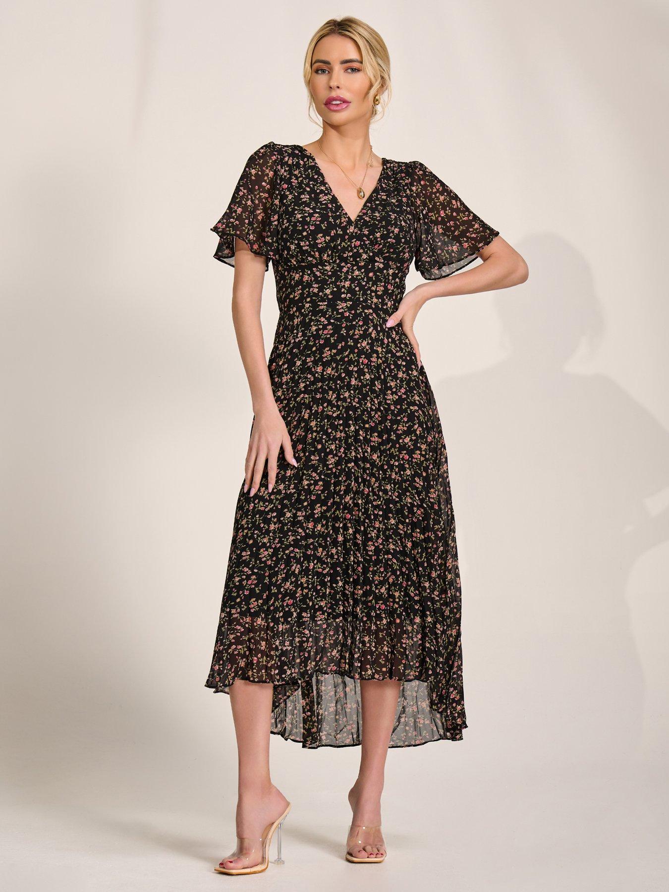Jolie Moi Chiffon V Neck Midaxi Dress - Black