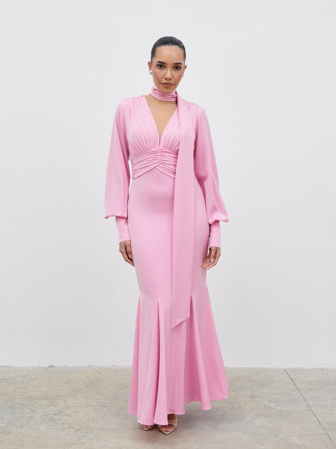 Pretty Lavish Victoria Long Sleeve Maxi Dress - Peony Pink