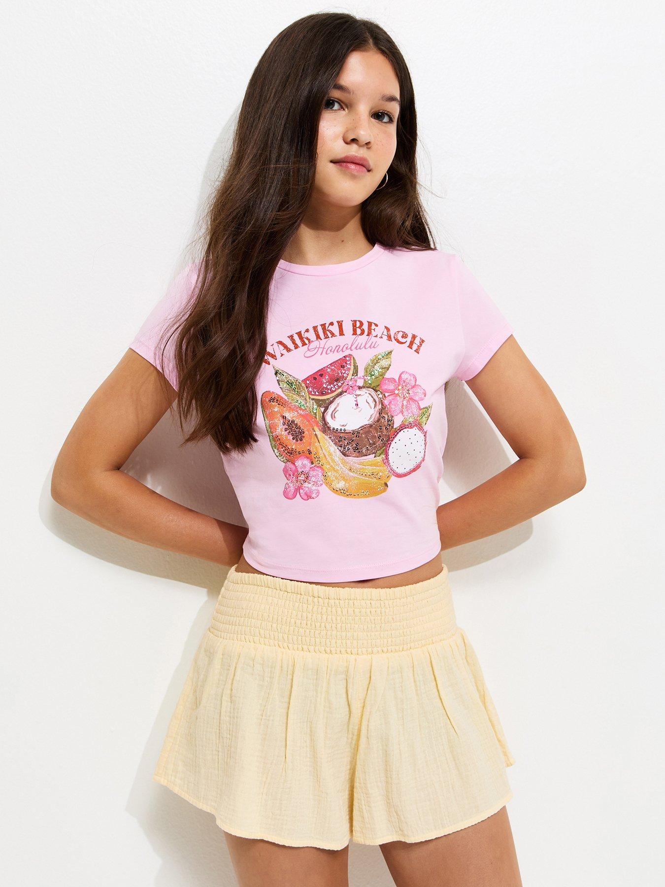 Image 1 of 5 of New Look 915 Girls Yellow Crinkle Texture Shirred Waist Shorts - Light Yellow