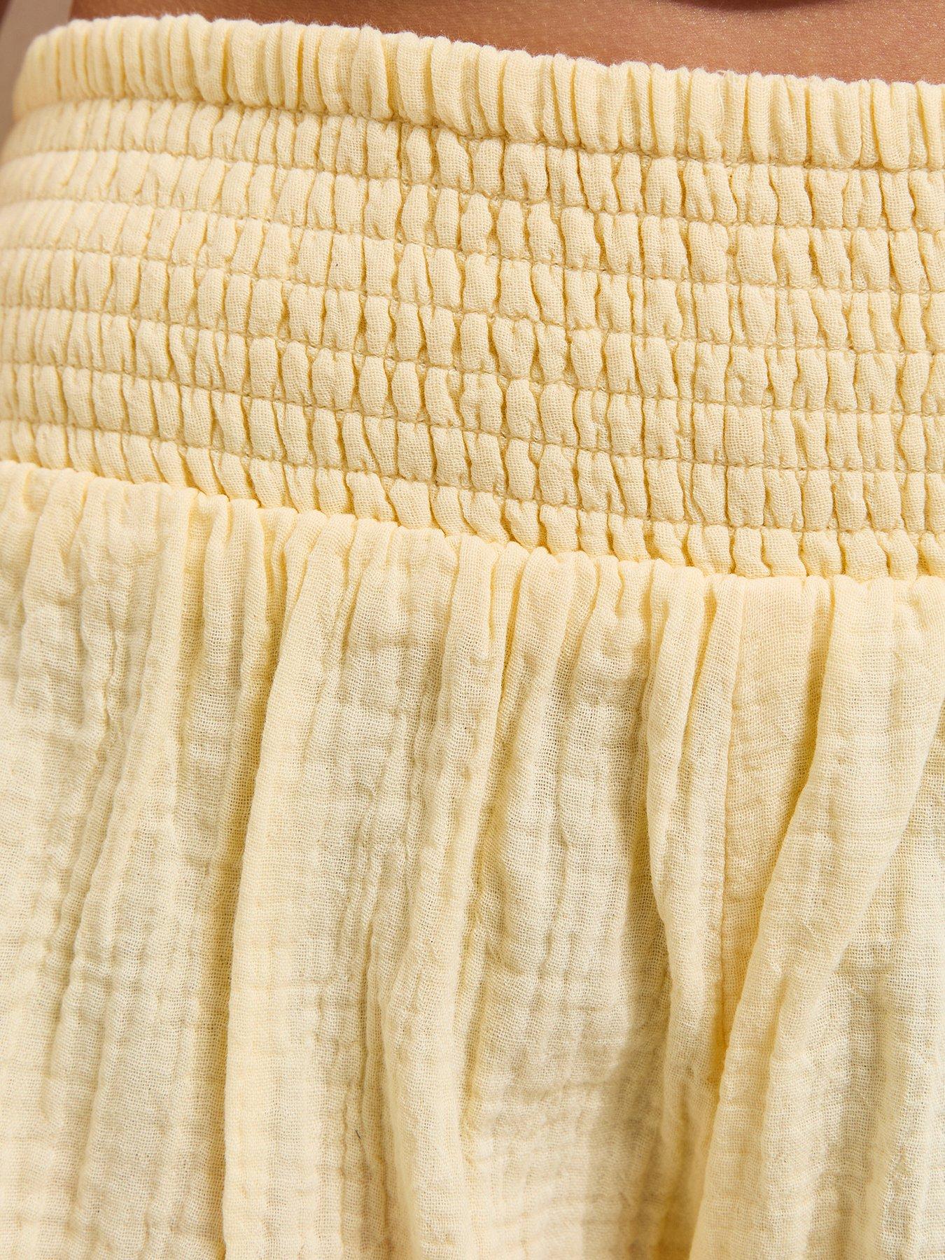 Image 5 of 5 of New Look 915 Girls Yellow Crinkle Texture Shirred Waist Shorts - Light Yellow