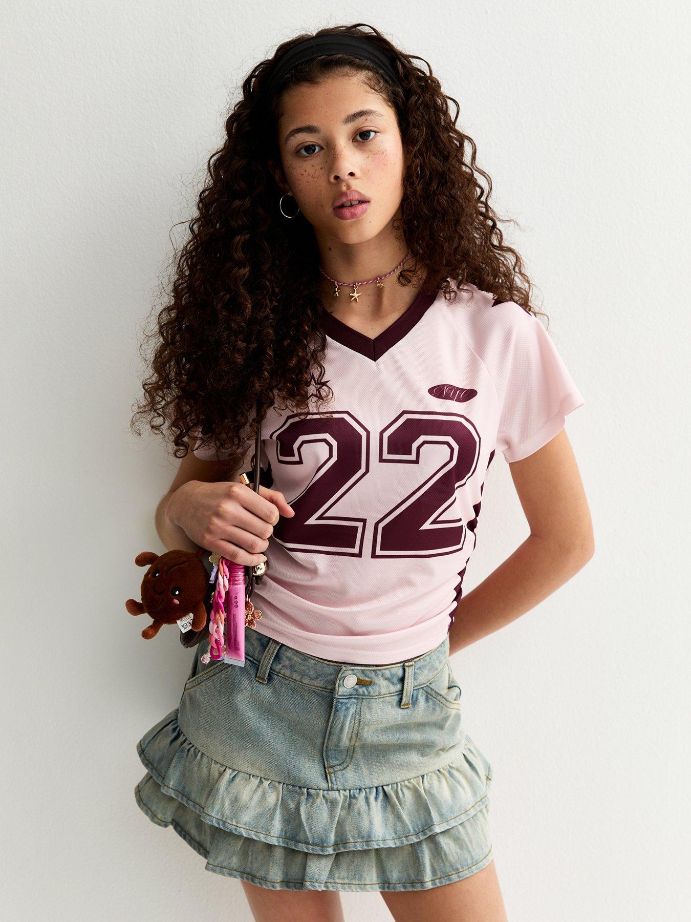 New Look 915 Girls Ruched Side Crop Football Top - Light Pink