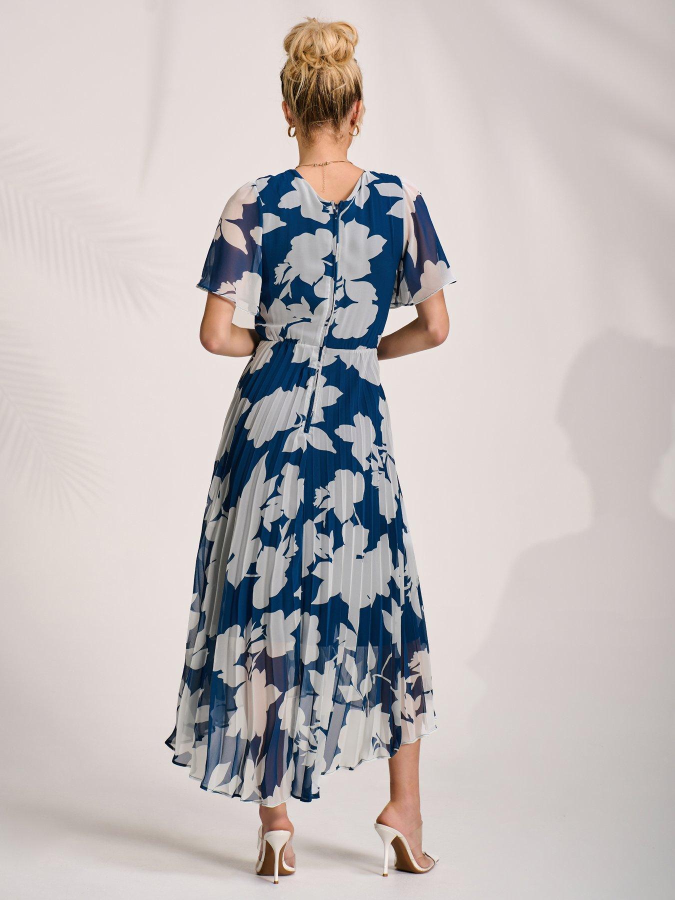 Image 2 of 7 of Jolie Moi Pleated Chiffon Maxi Dress - Blue