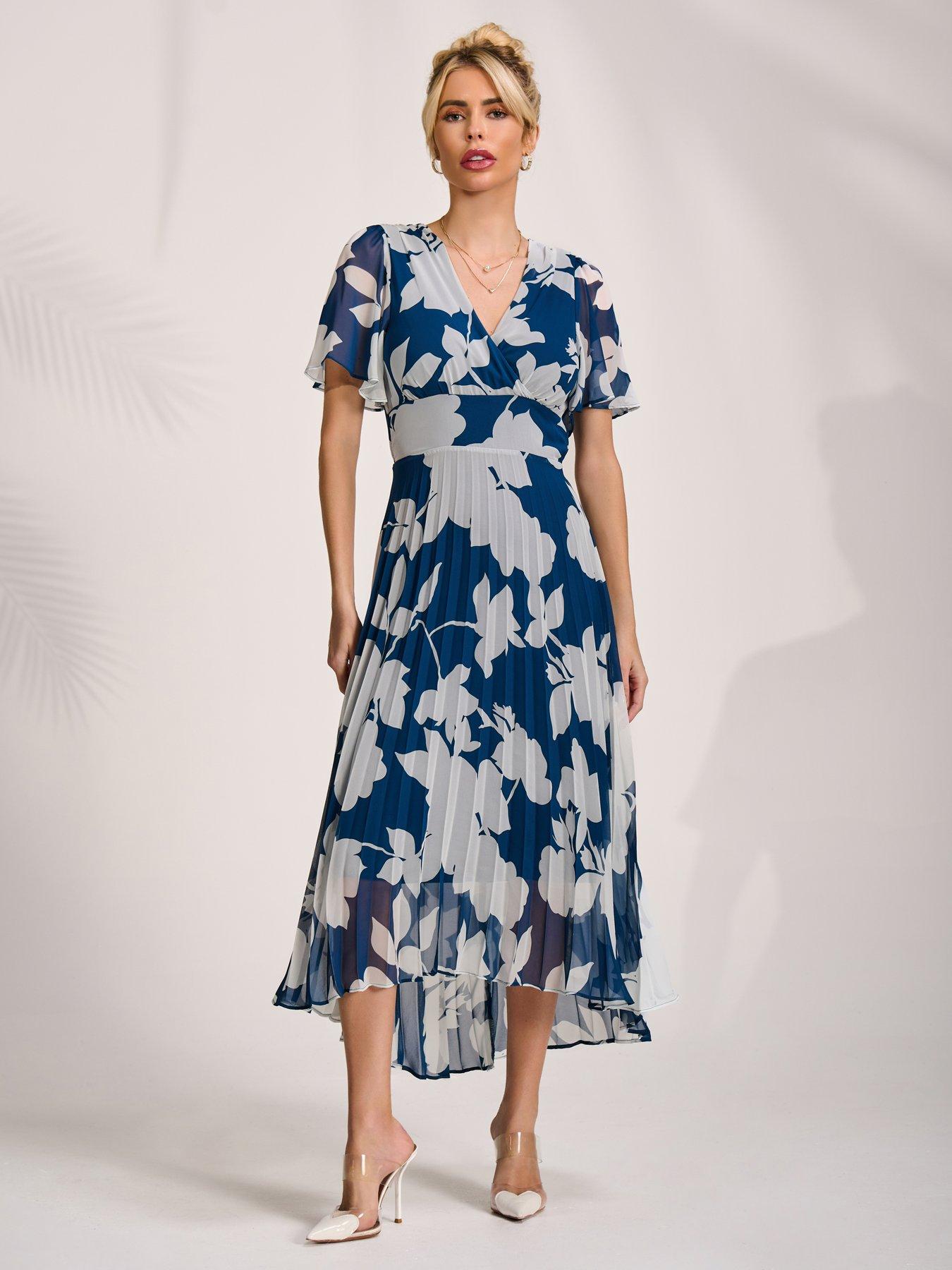 Image 3 of 7 of Jolie Moi Pleated Chiffon Maxi Dress - Blue