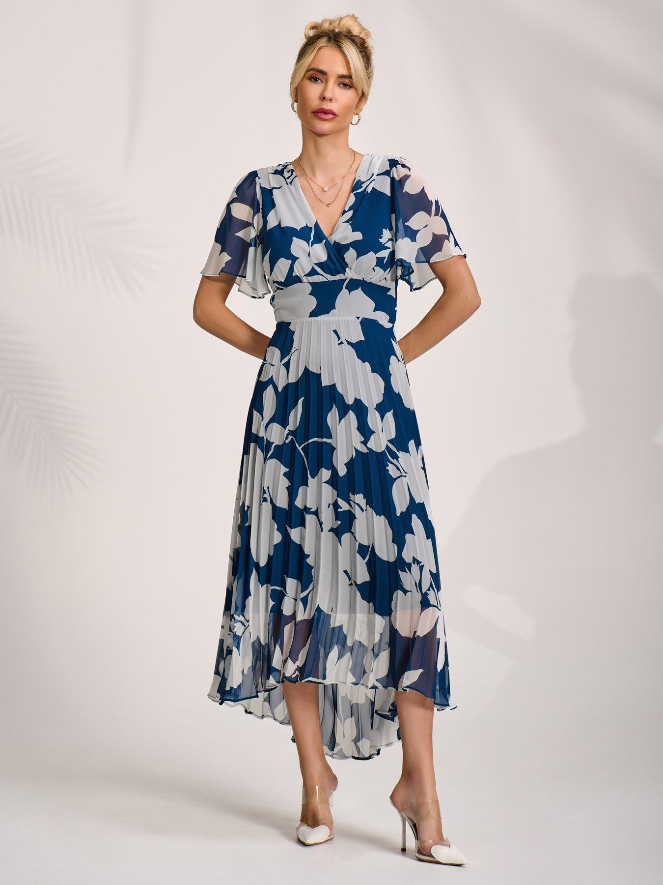 Image 5 of 7 of Jolie Moi Pleated Chiffon Maxi Dress - Blue