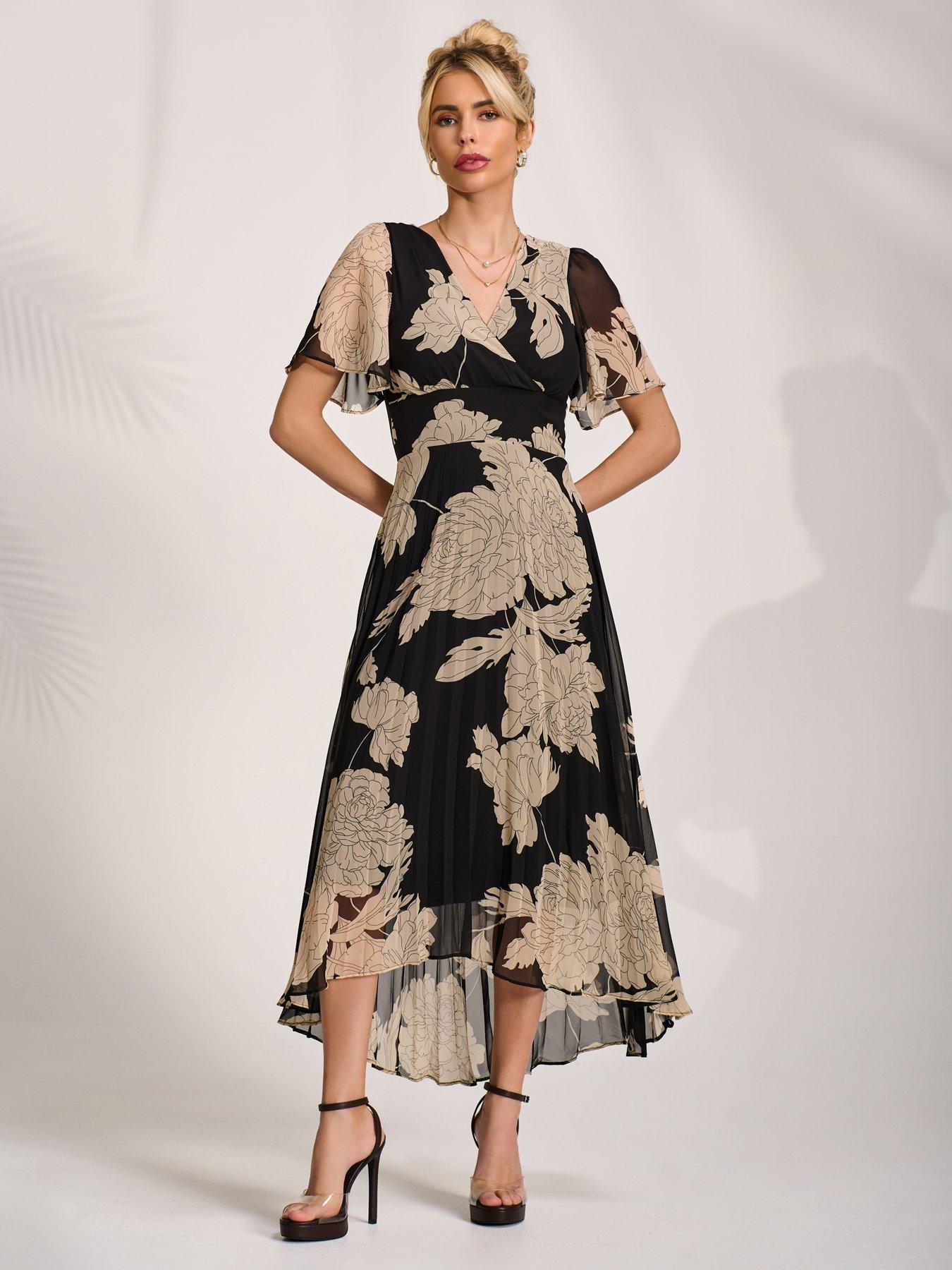 Jolie Moi Pleated Chiffon Maxi Dress - Black