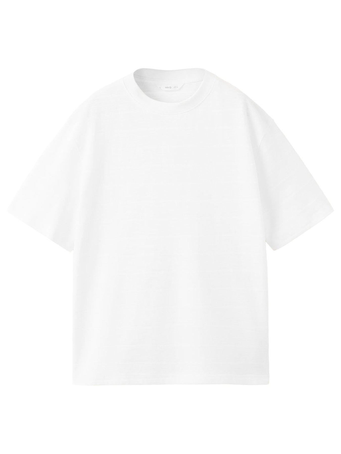 Image 1 of 4 of Mango Boys Textured Stripe Short Sleeve T-shirt - White