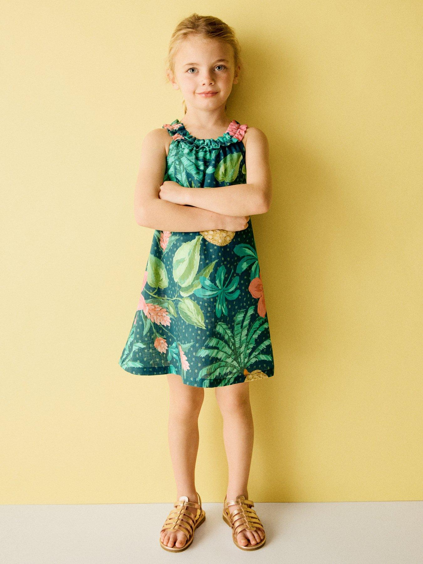 Mango Younger Girls Floral Dress - Green